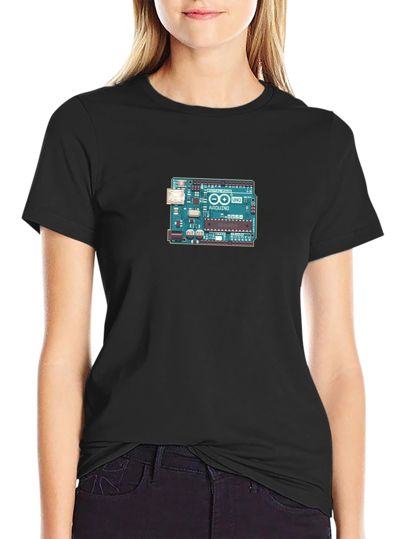 Arduino Board Graphic Tee - Black Cotton Casual T-Shirt
