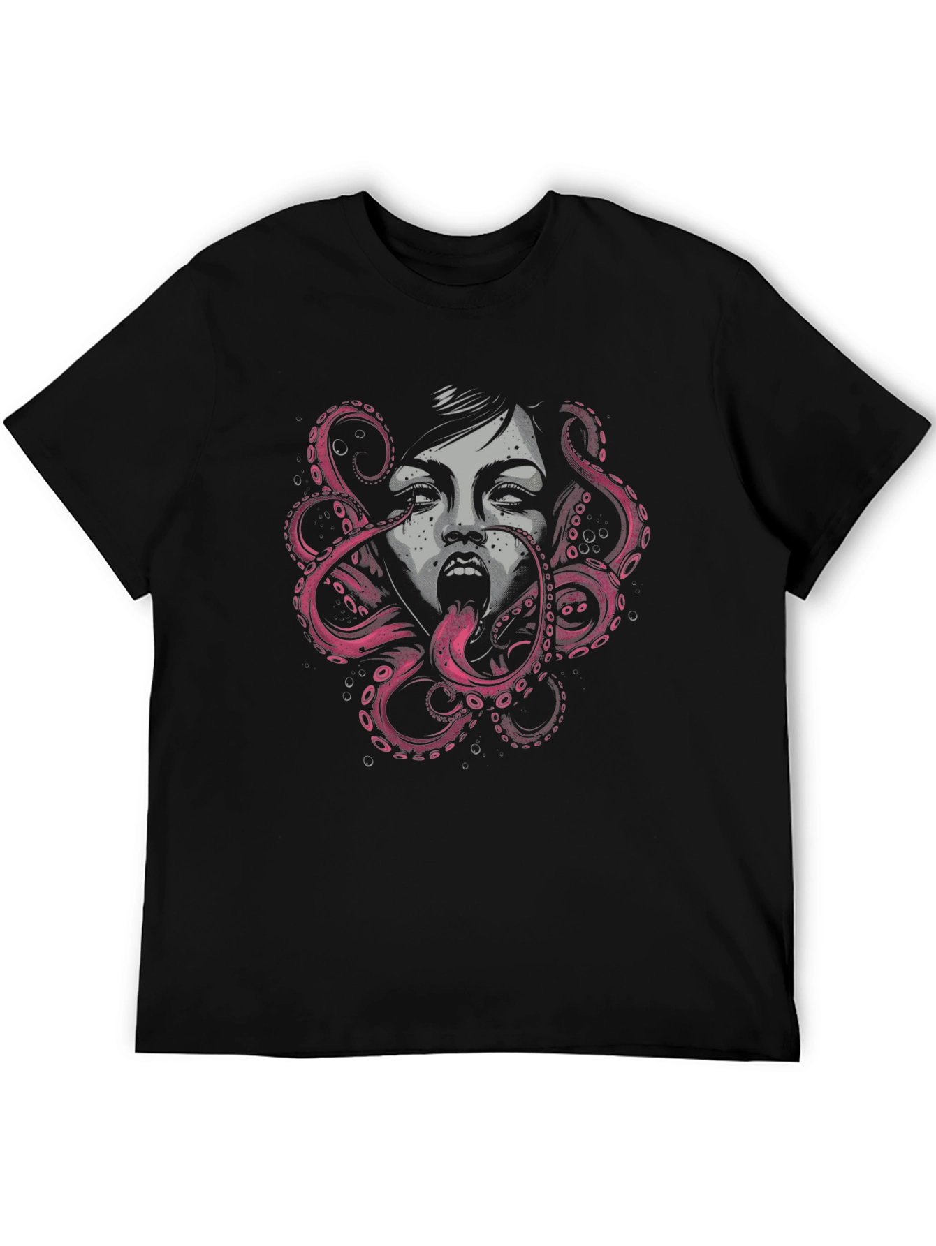 Octopus Woman Graphic Tee - Black Cotton T-Shirt