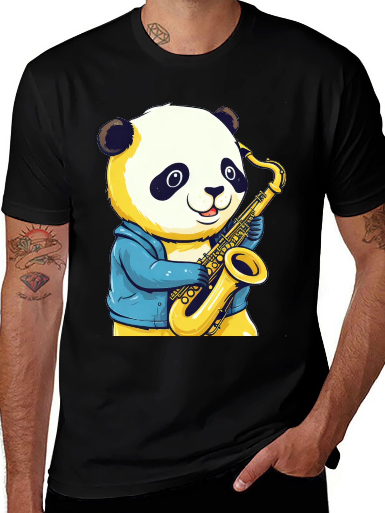Panda Sax Player T-Shirt - Cool Cartoon Design