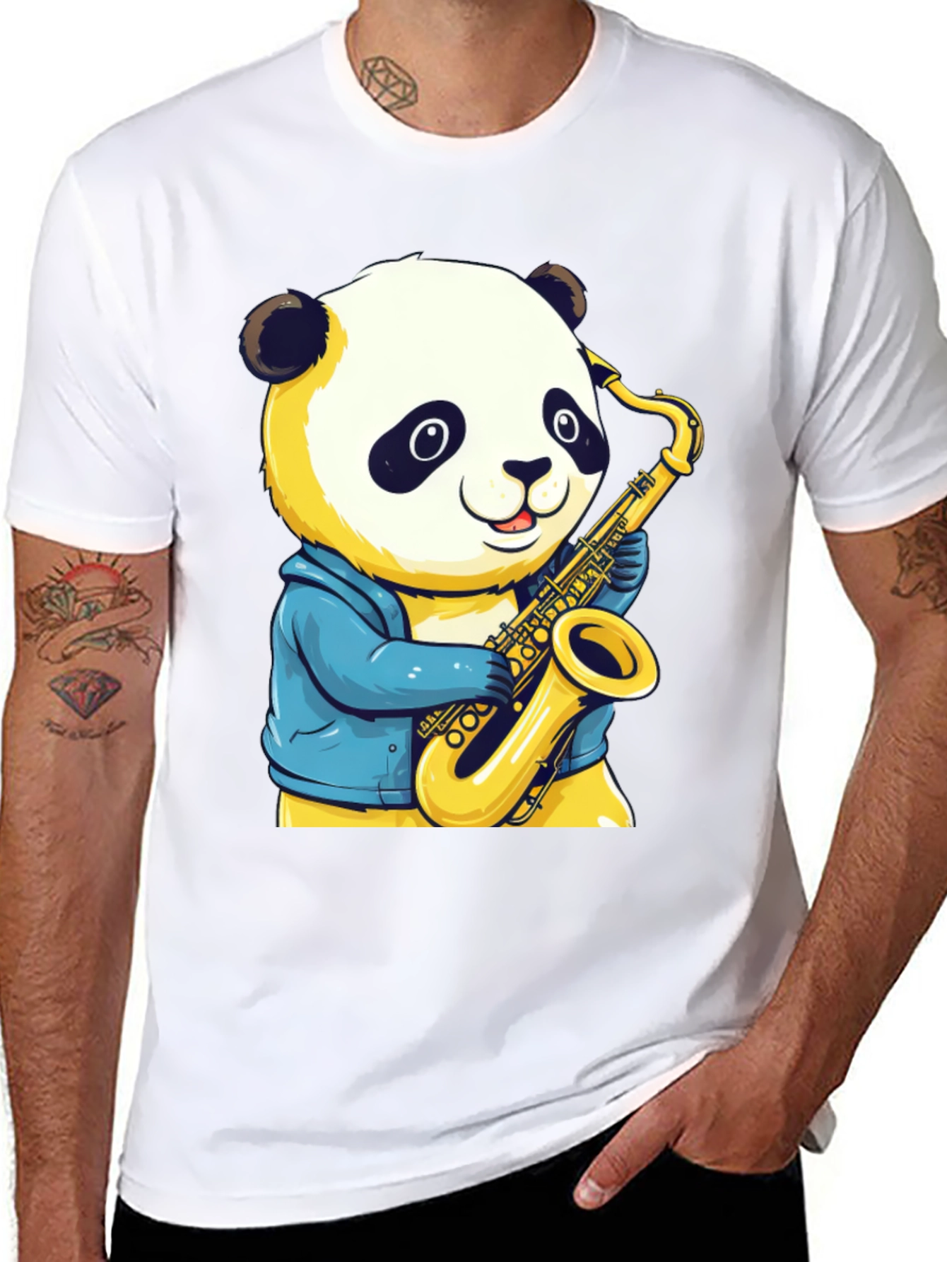 Panda Sax Player T-Shirt - Cool Cartoon Design