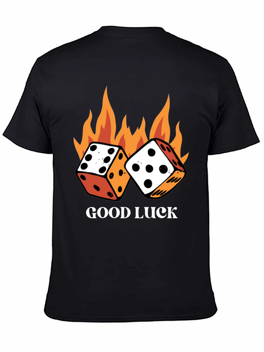 Good Luck Dice Flames Graphic Black T-Shirt