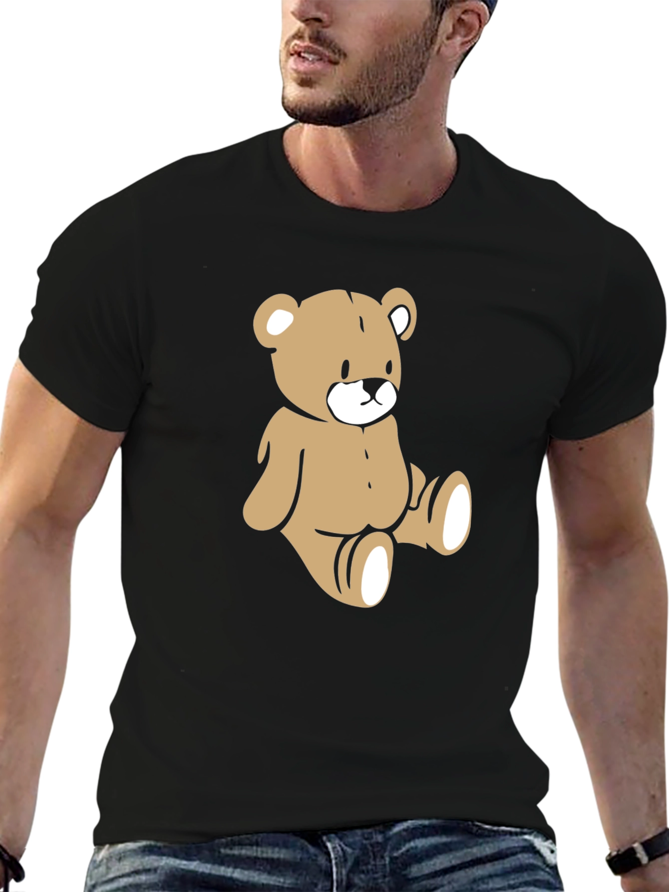 Teddy Bear Graphic Tee - Mens Black Cotton T-Shirt