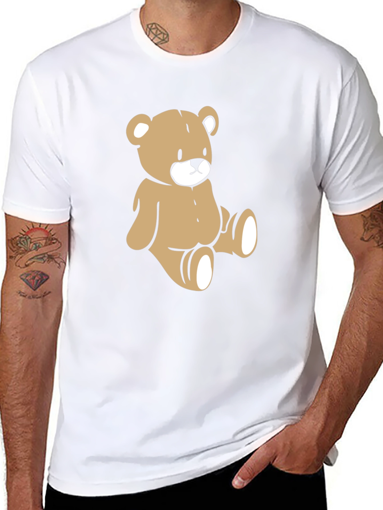 Teddy Bear Graphic Tee - Mens Black Cotton T-Shirt