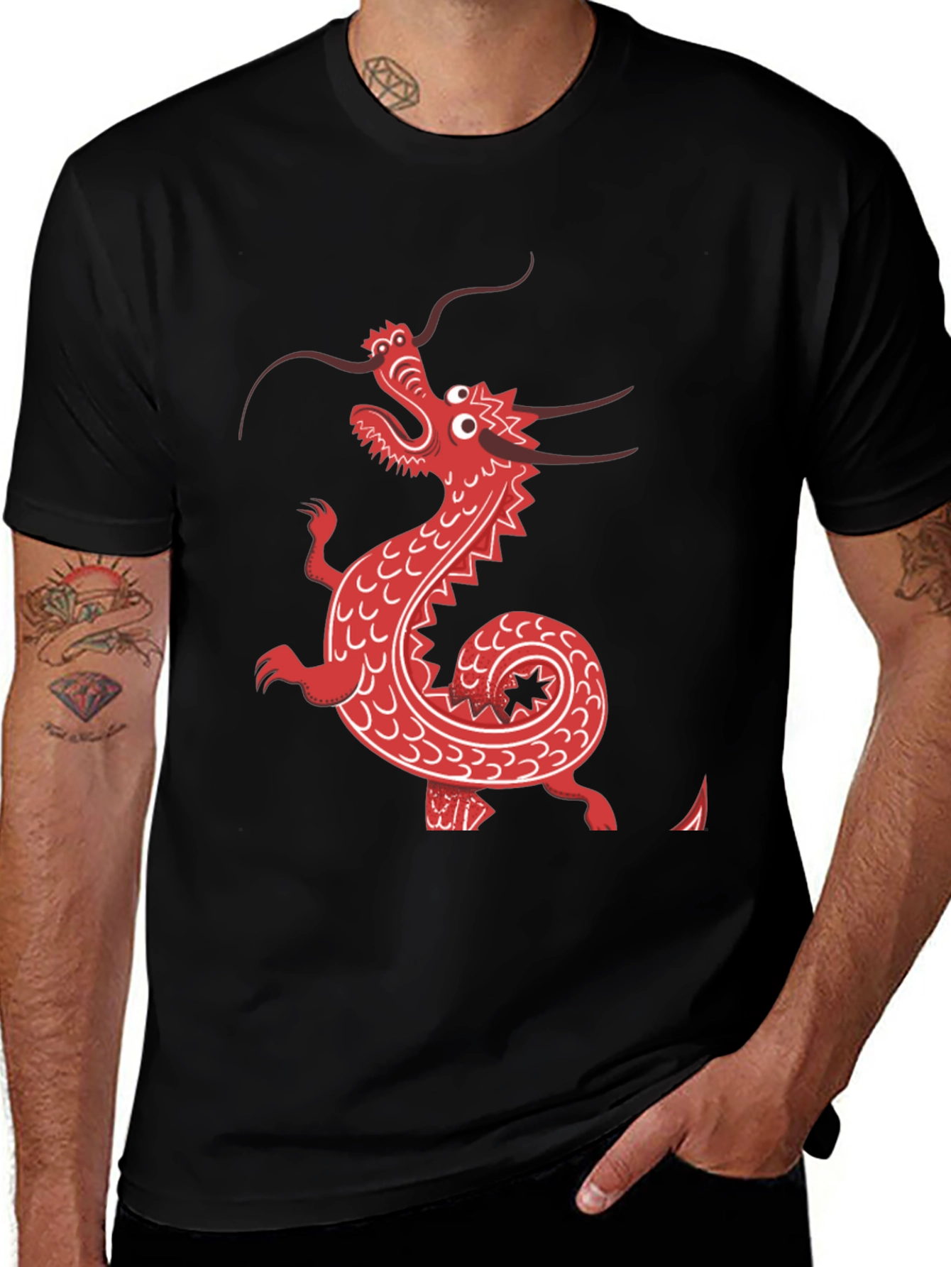 Red Dragon Graphic Tee - Black Cotton Blend