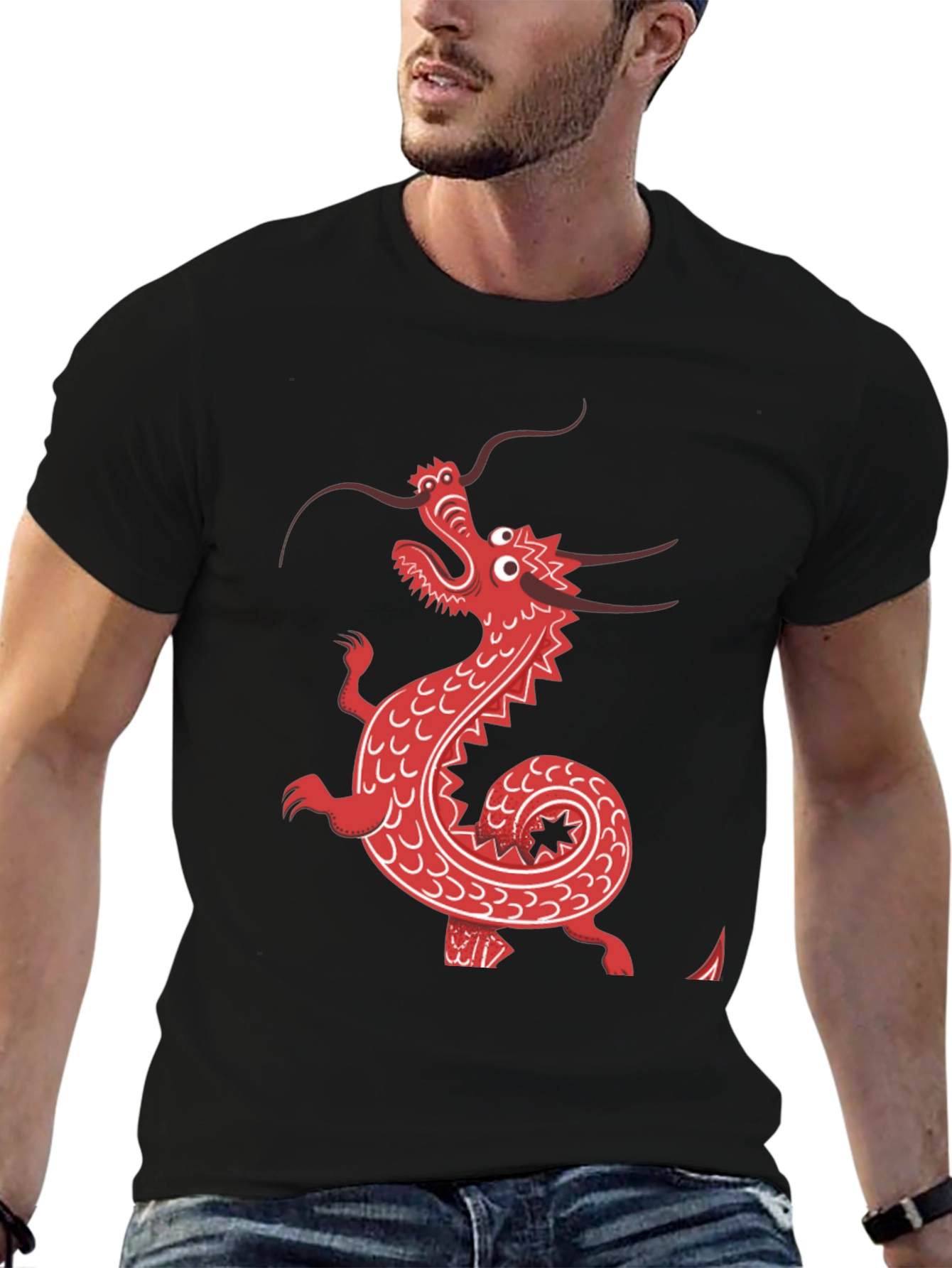 Red Dragon Graphic Tee - Black Cotton Blend