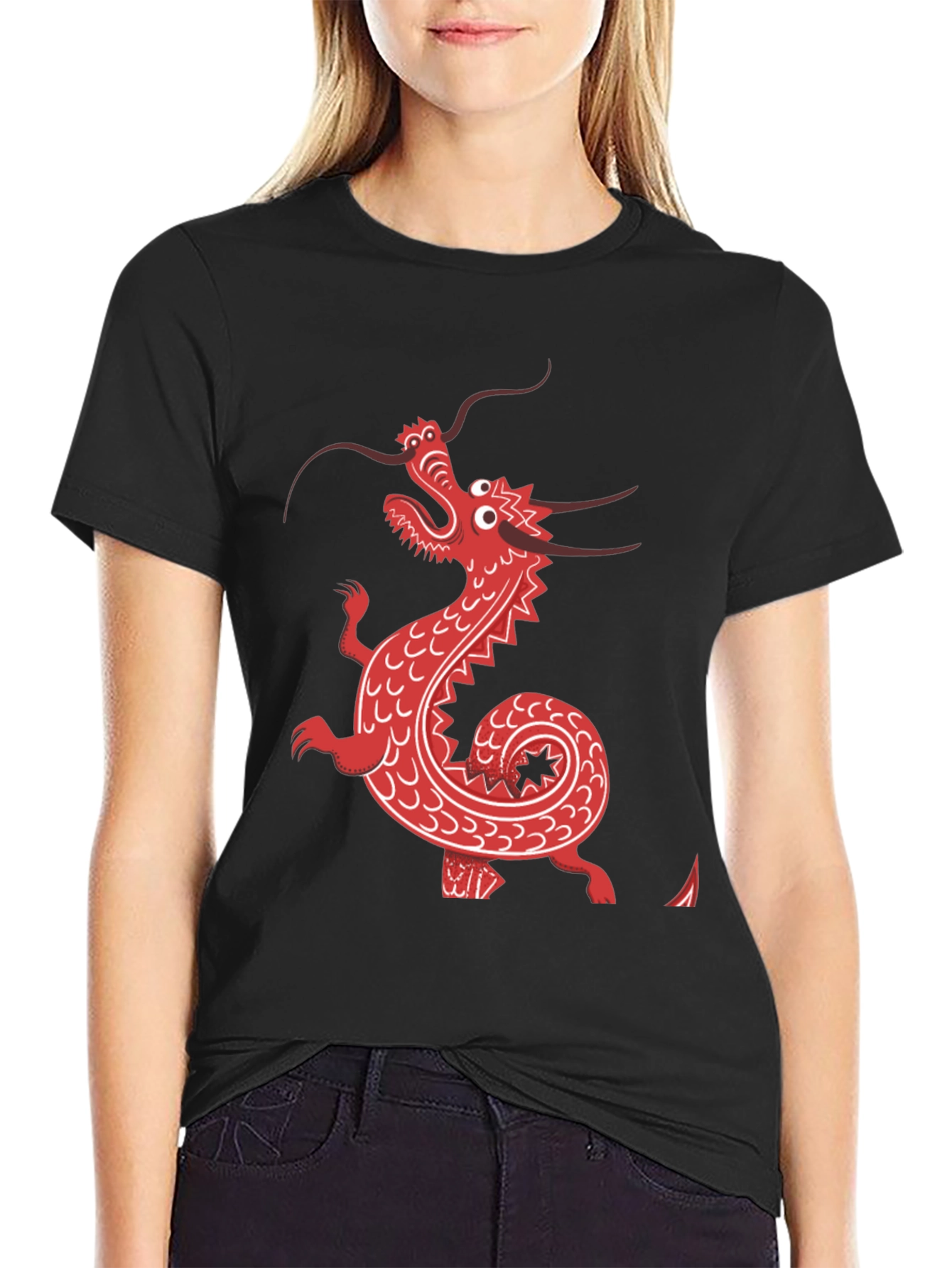 Red Dragon Graphic Tee - Black Cotton Blend