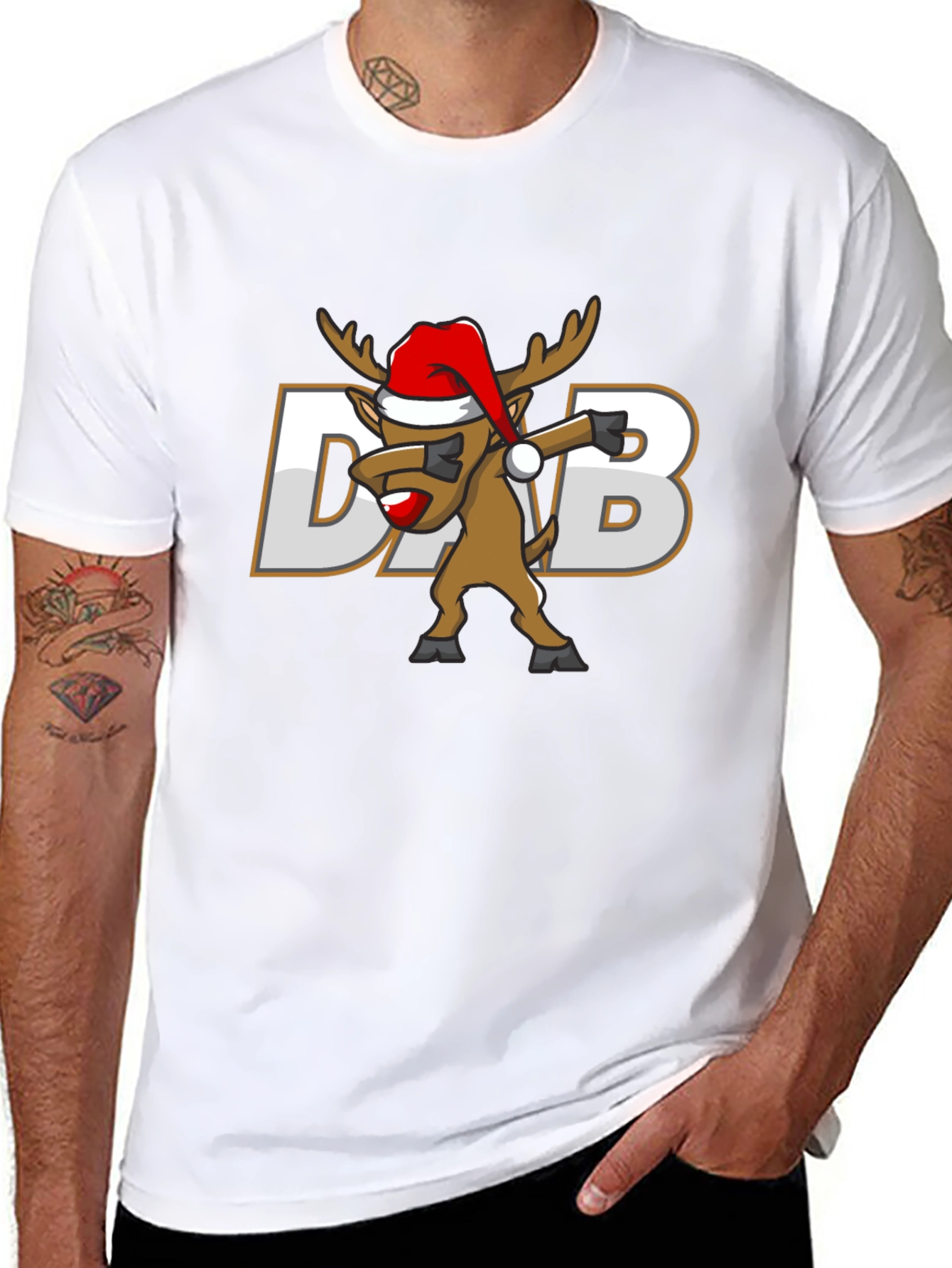 Dabbing Reindeer Christmas Graphic T-Shirt