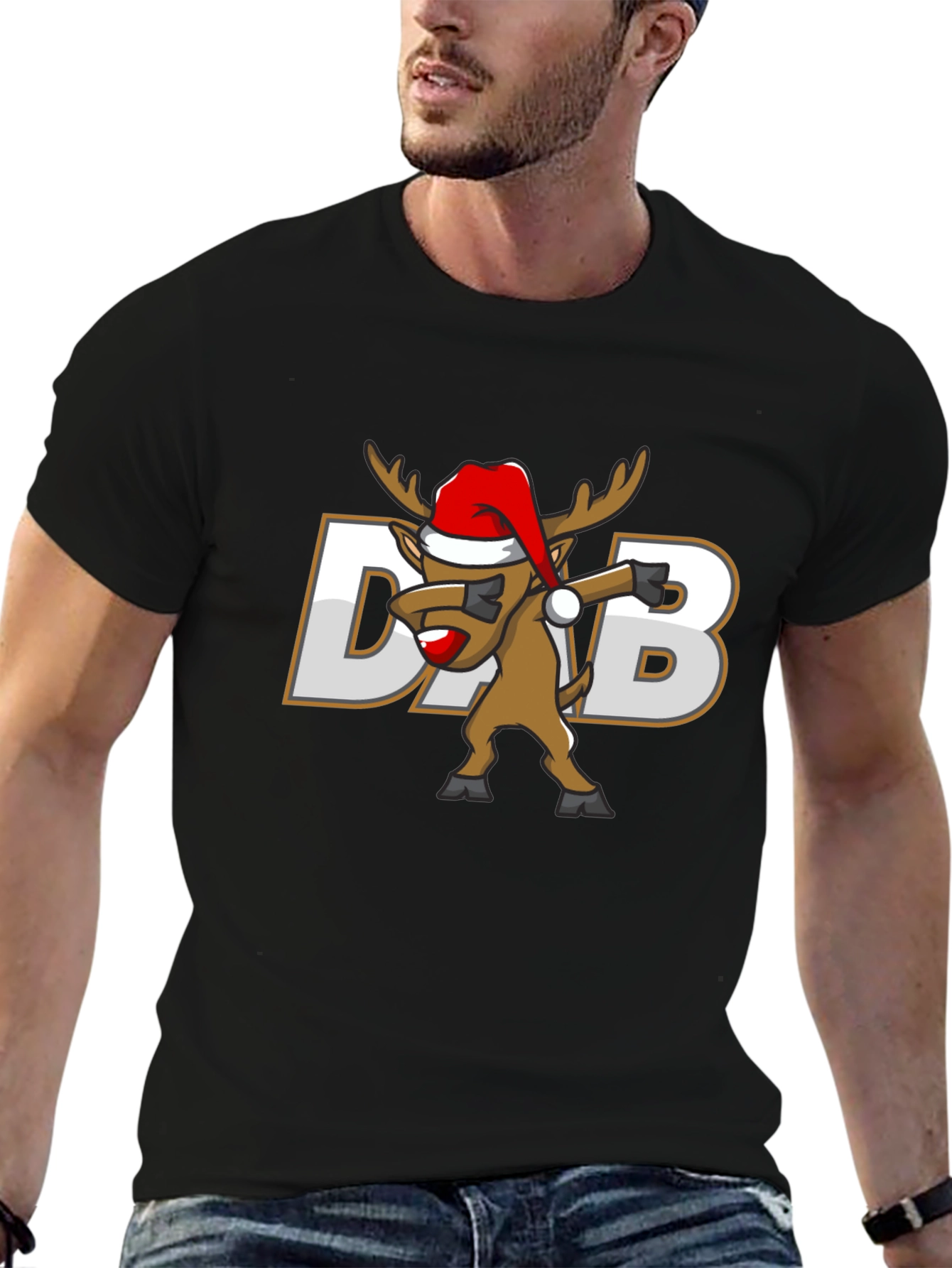Dabbing Reindeer Christmas Graphic T-Shirt