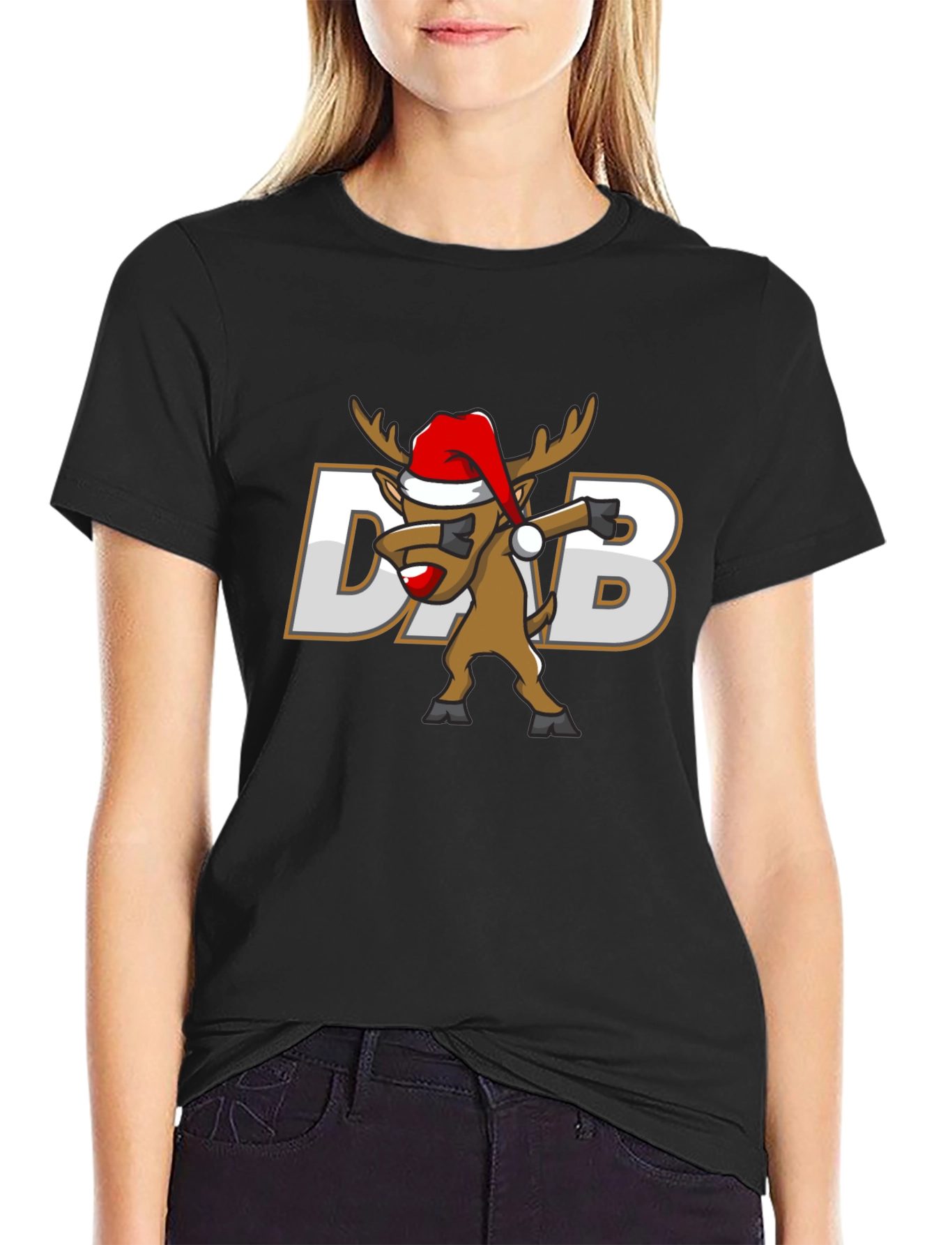 Dabbing Reindeer Christmas Graphic T-Shirt