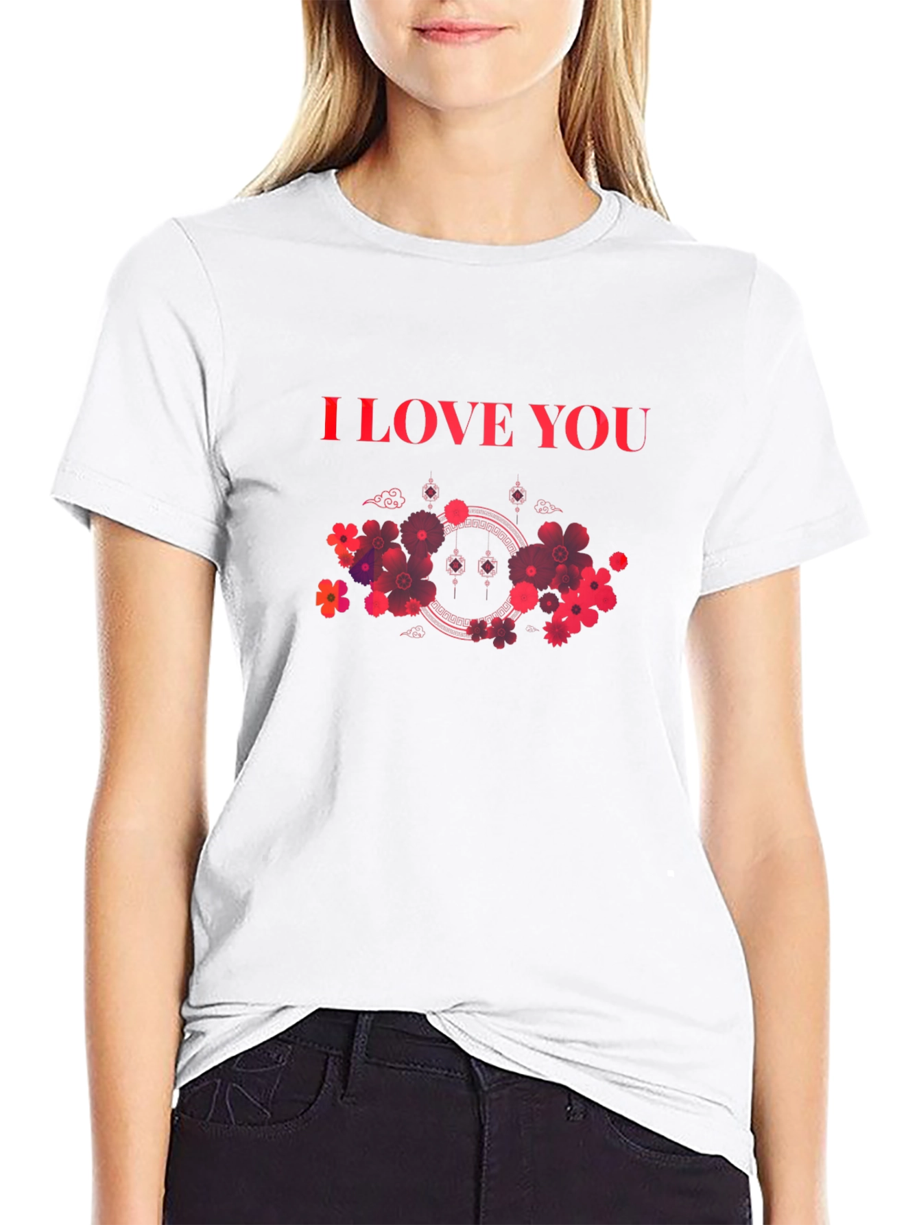 I Love You Floral Graphic Black T-Shirt