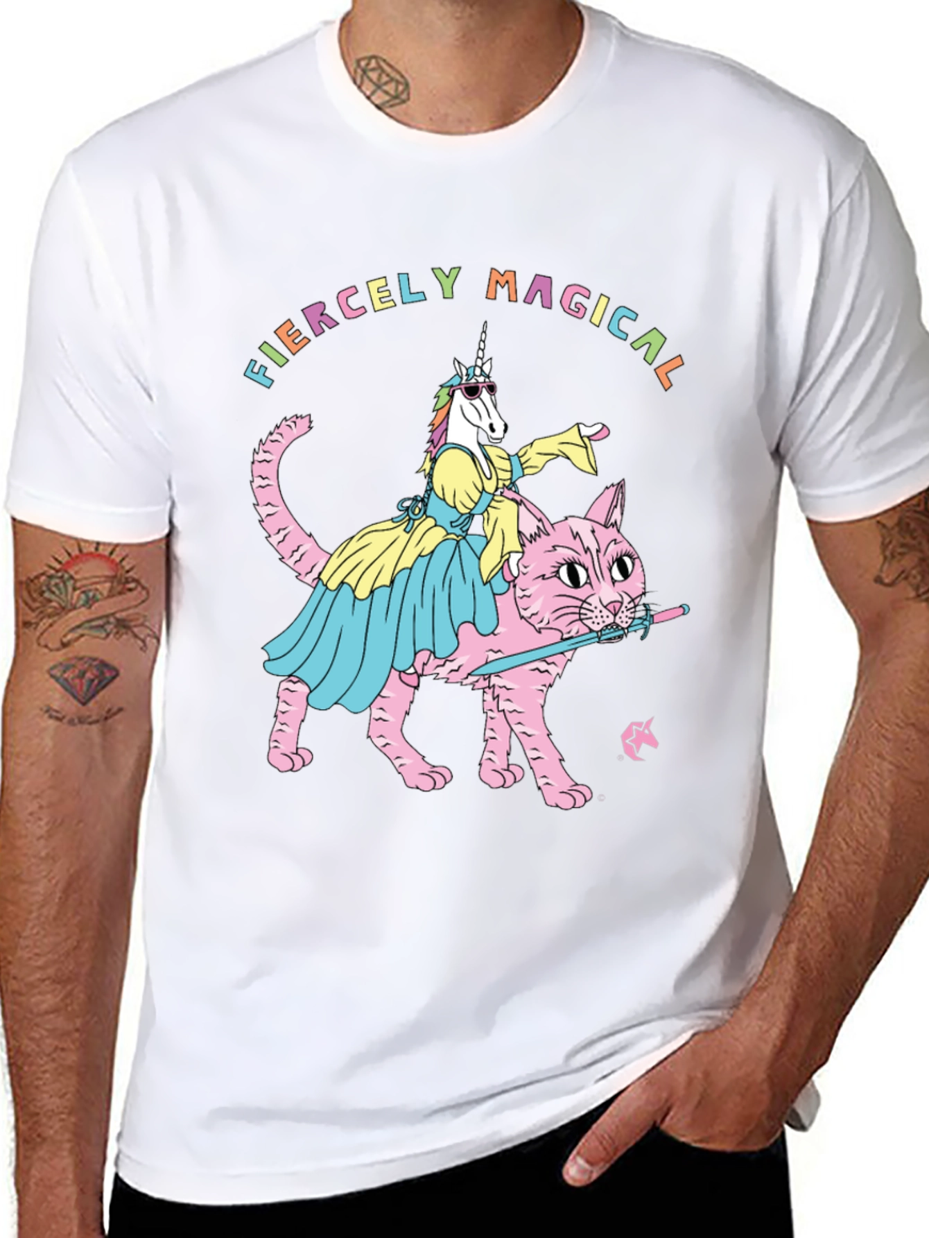 Fiercely Magical Unicorn Riding Cat T-Shirt