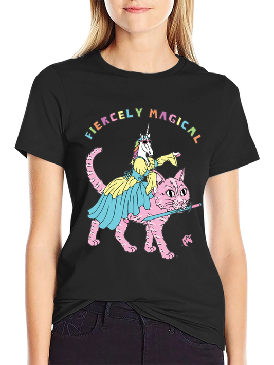 Fiercely Magical Unicorn Riding Cat T-Shirt