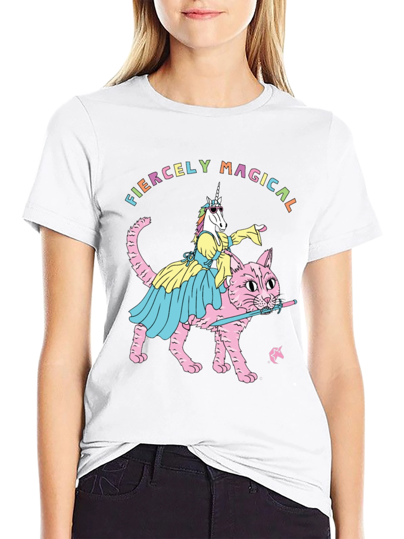 Fiercely Magical Unicorn Riding Cat T-Shirt