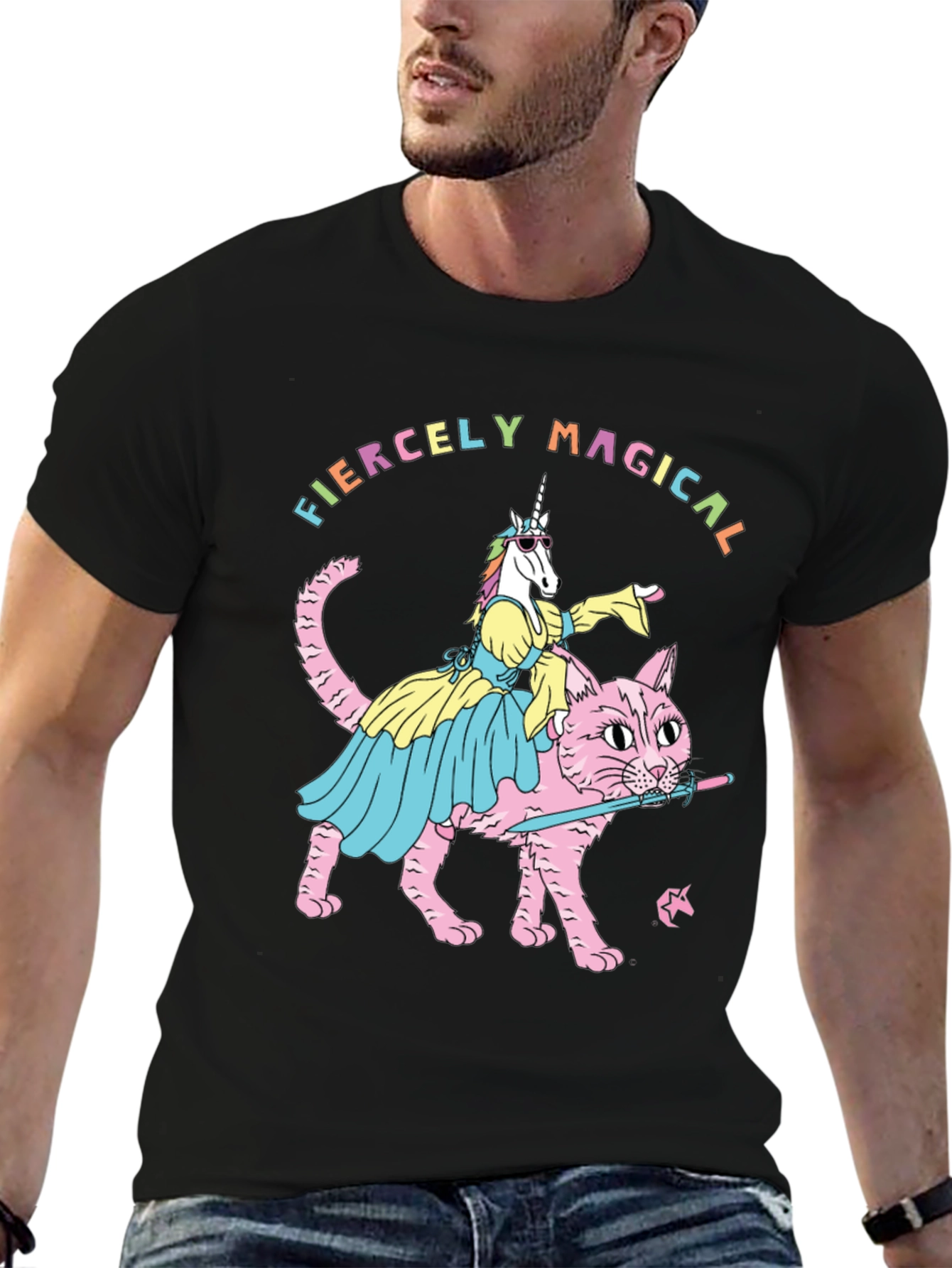 Fiercely Magical Unicorn Riding Cat T-Shirt