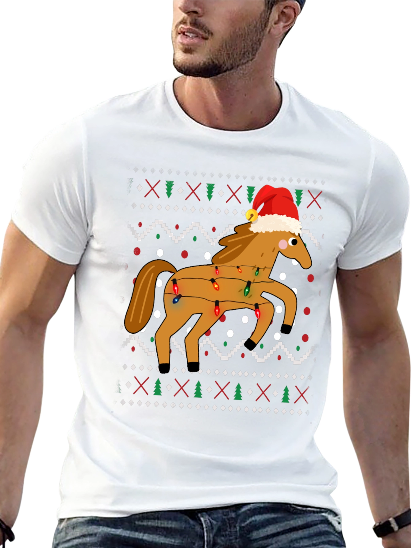 Festive Horse Ugly Christmas Sweater T-Shirt