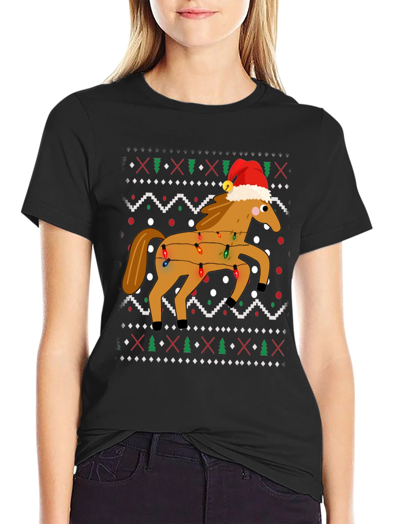 Festive Horse Ugly Christmas Sweater T-Shirt