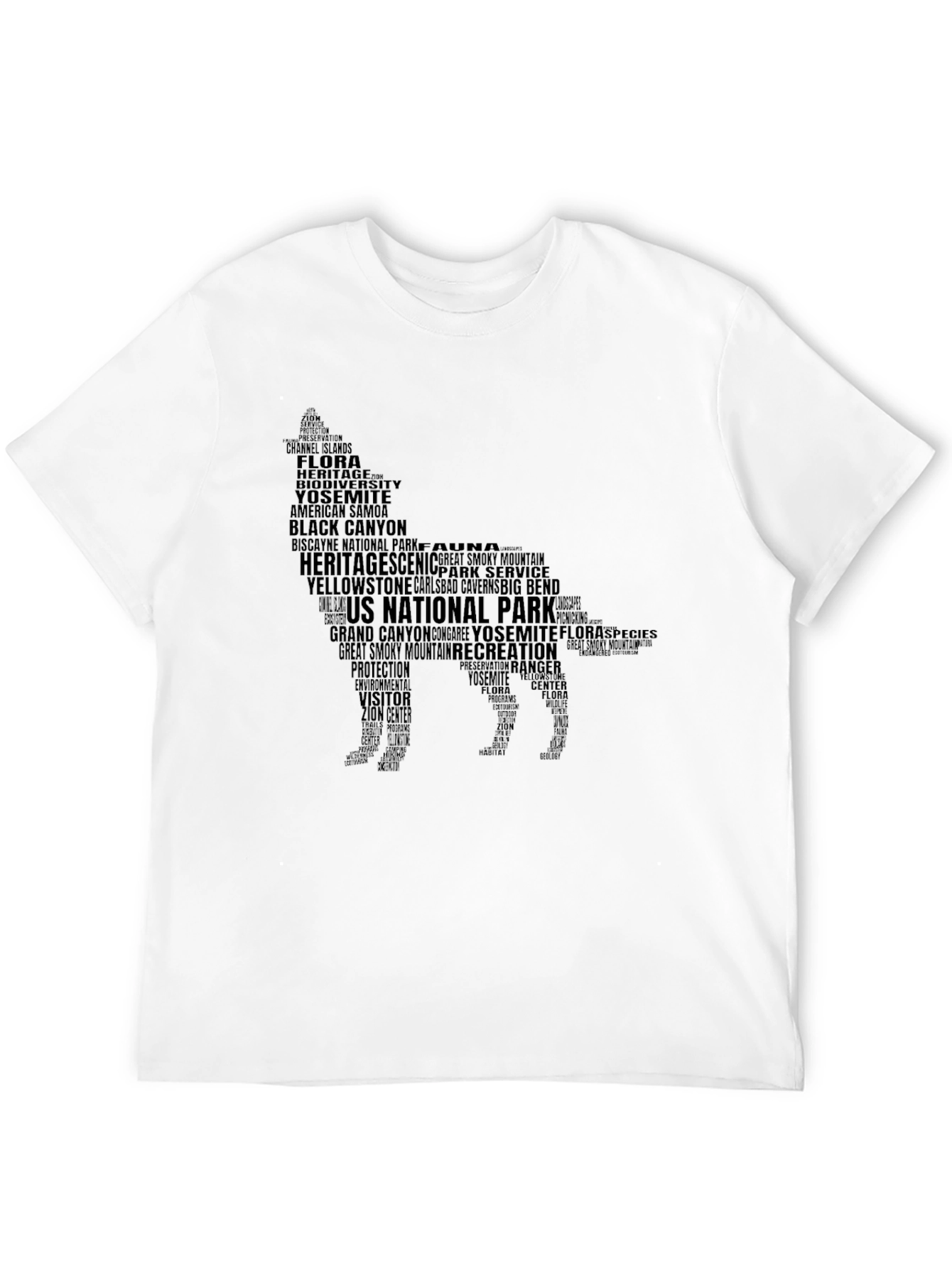 National Park Wolf Silhouette Word Art T-Shirt