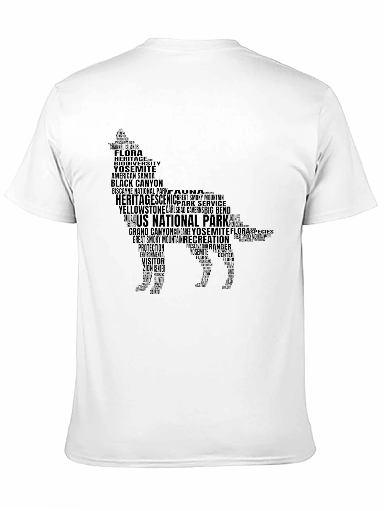 National Park Wolf Silhouette Word Art T-Shirt