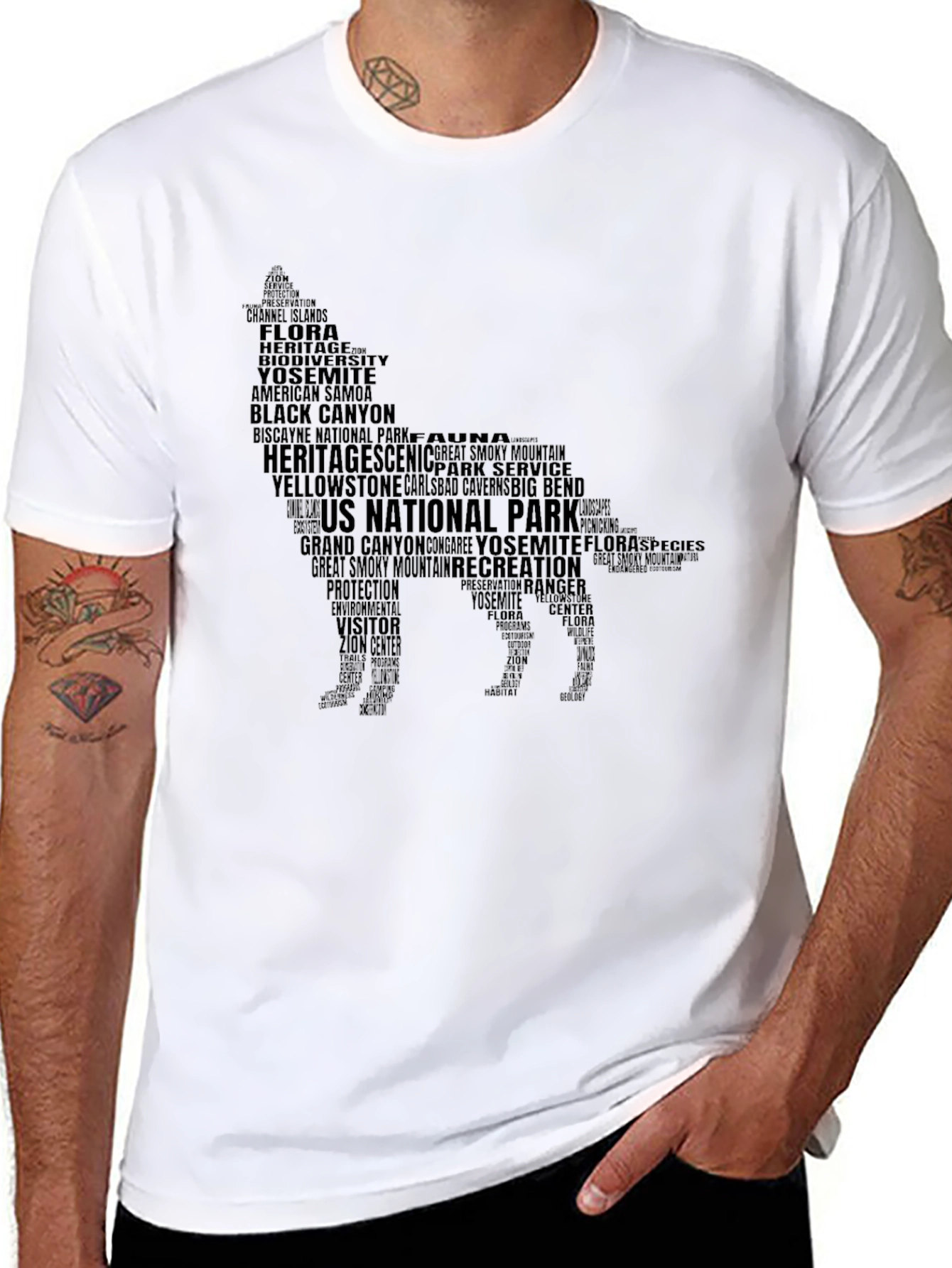 National Park Wolf Silhouette Word Art T-Shirt