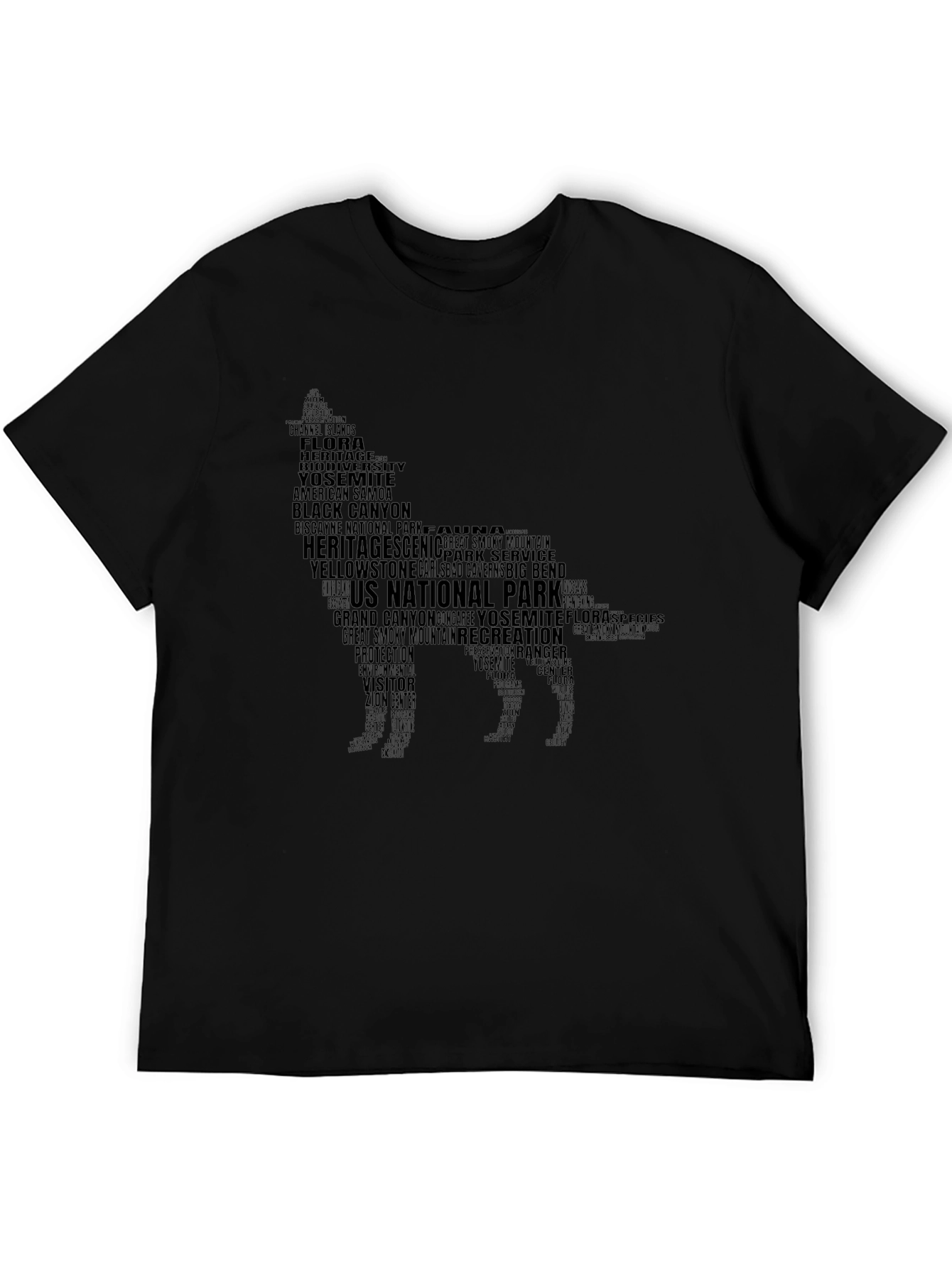 National Park Wolf Silhouette Word Art T-Shirt