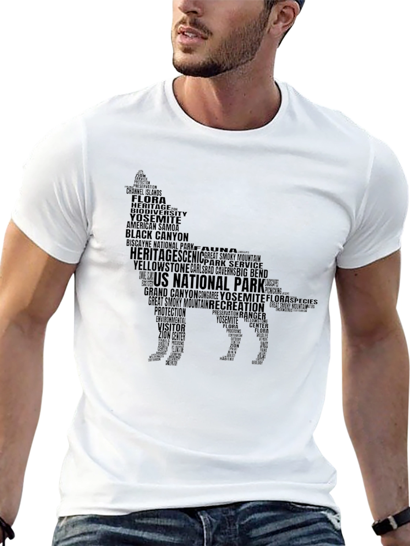 National Park Wolf Silhouette Word Art T-Shirt