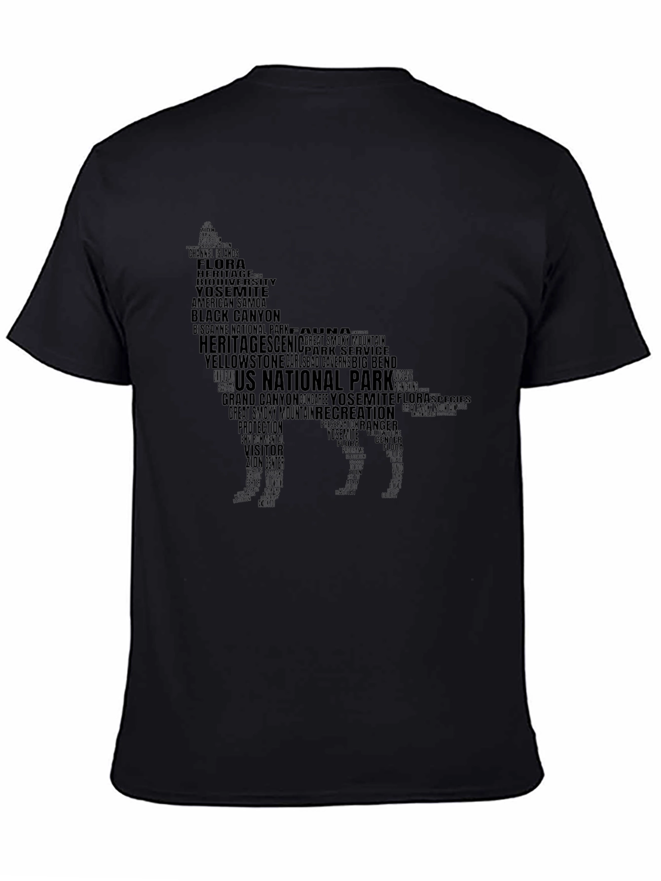 National Park Wolf Silhouette Word Art T-Shirt