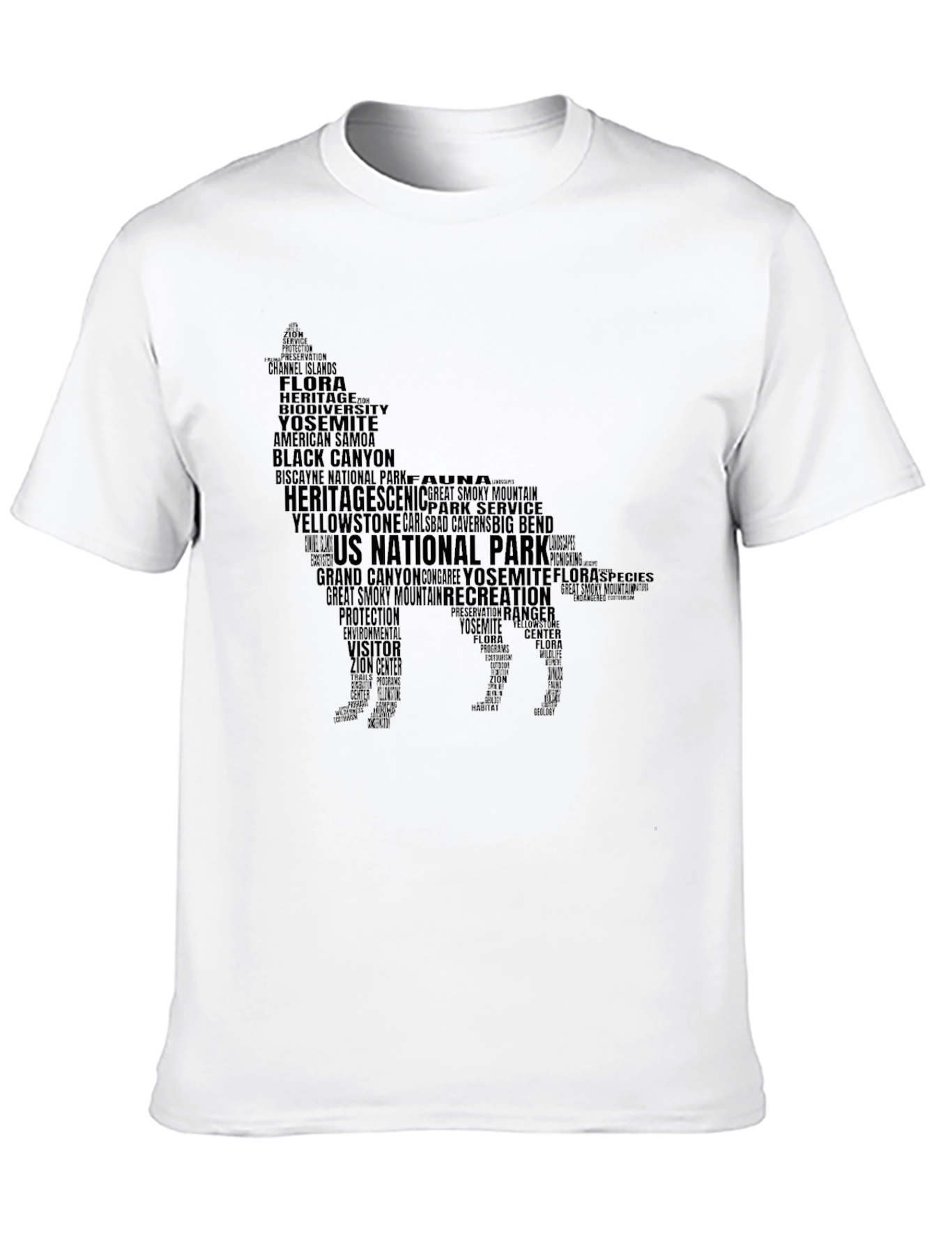 National Park Wolf Silhouette Word Art T-Shirt