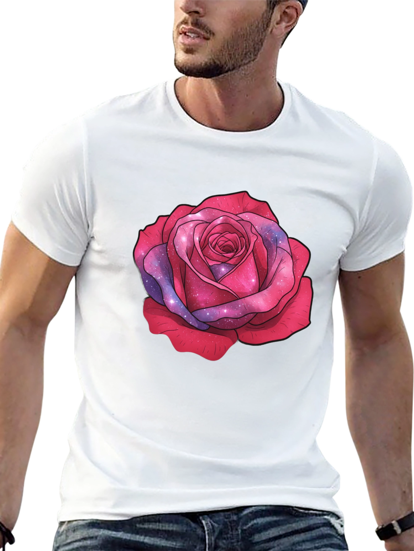 Galaxy Rose Black T-Shirt - Stylish Floral Tee