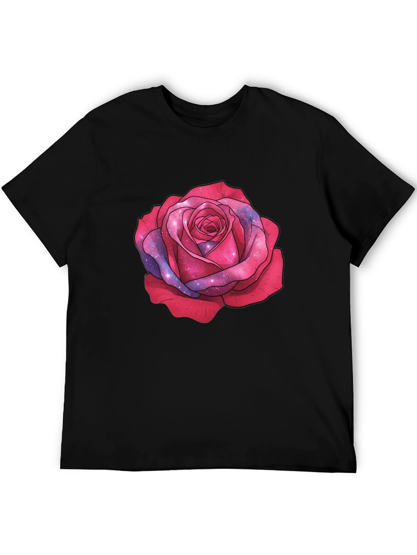 Galaxy Rose Black T-Shirt - Stylish Floral Tee