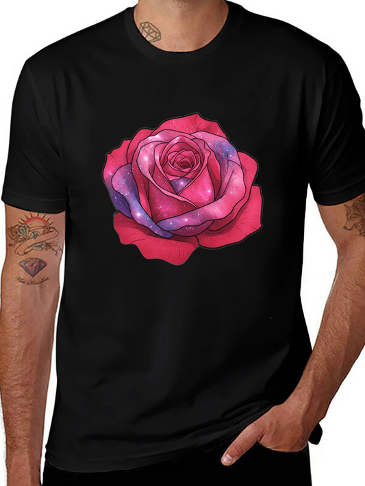 Galaxy Rose Black T-Shirt - Stylish Floral Tee
