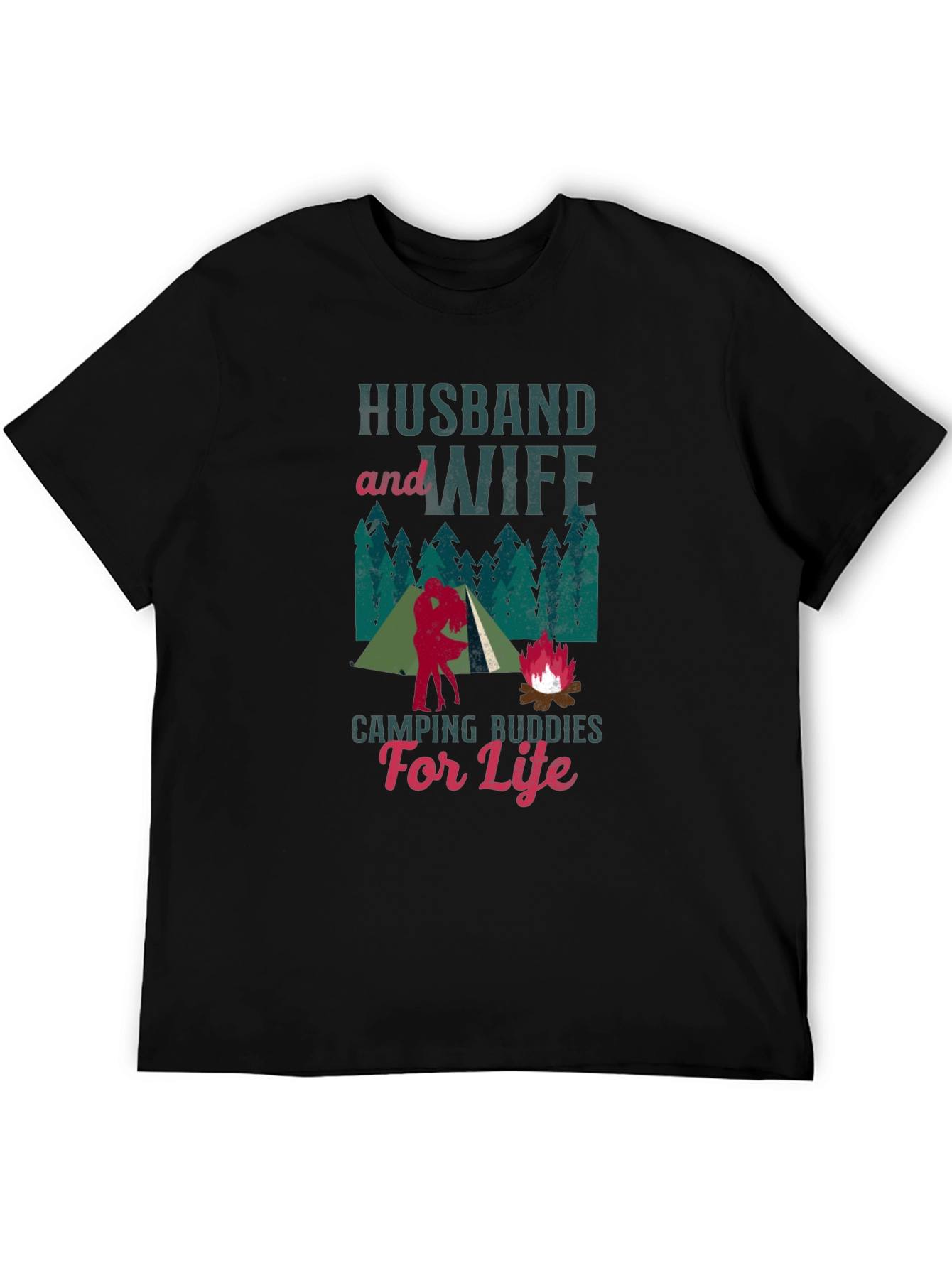 Husband and Wife Camping Buddies Black T-Shirt