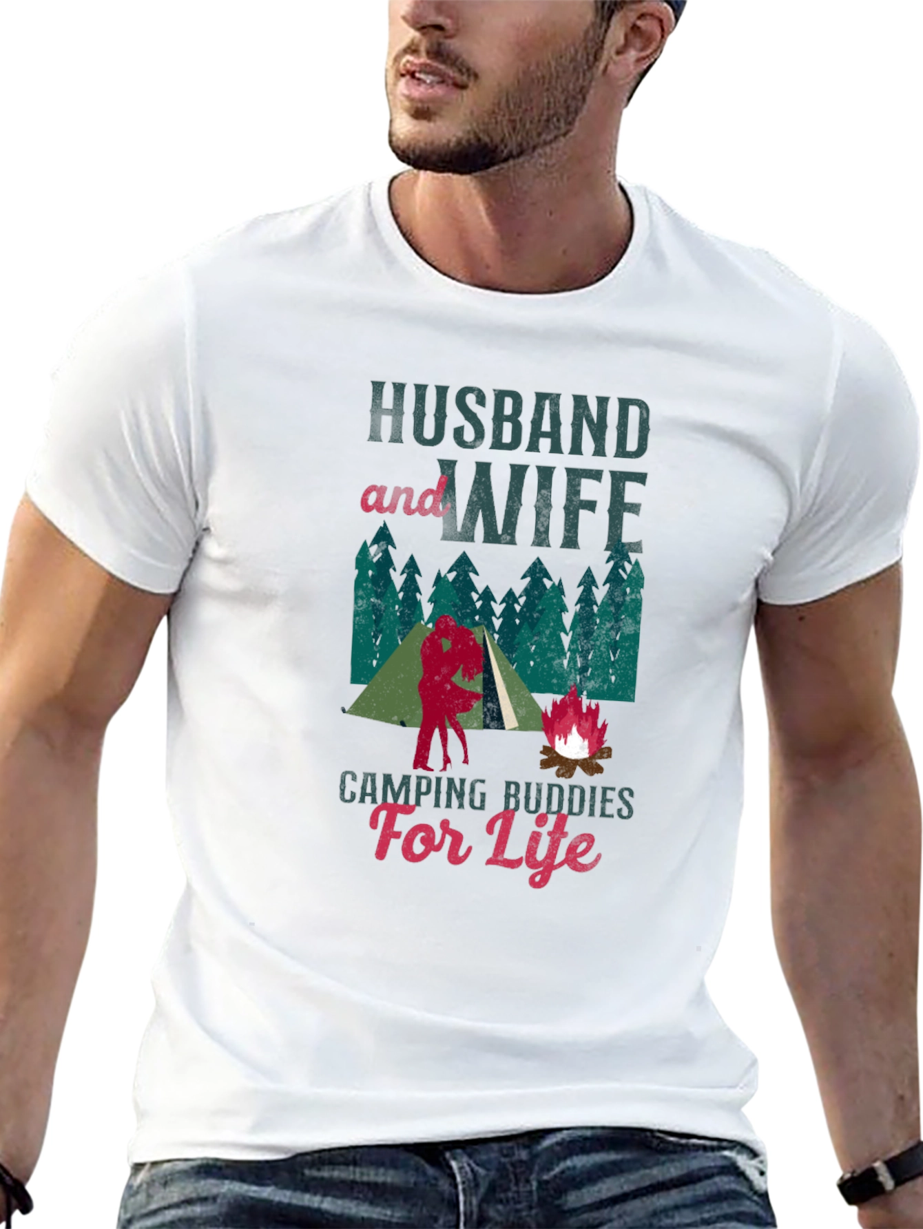 Husband and Wife Camping Buddies Black T-Shirt