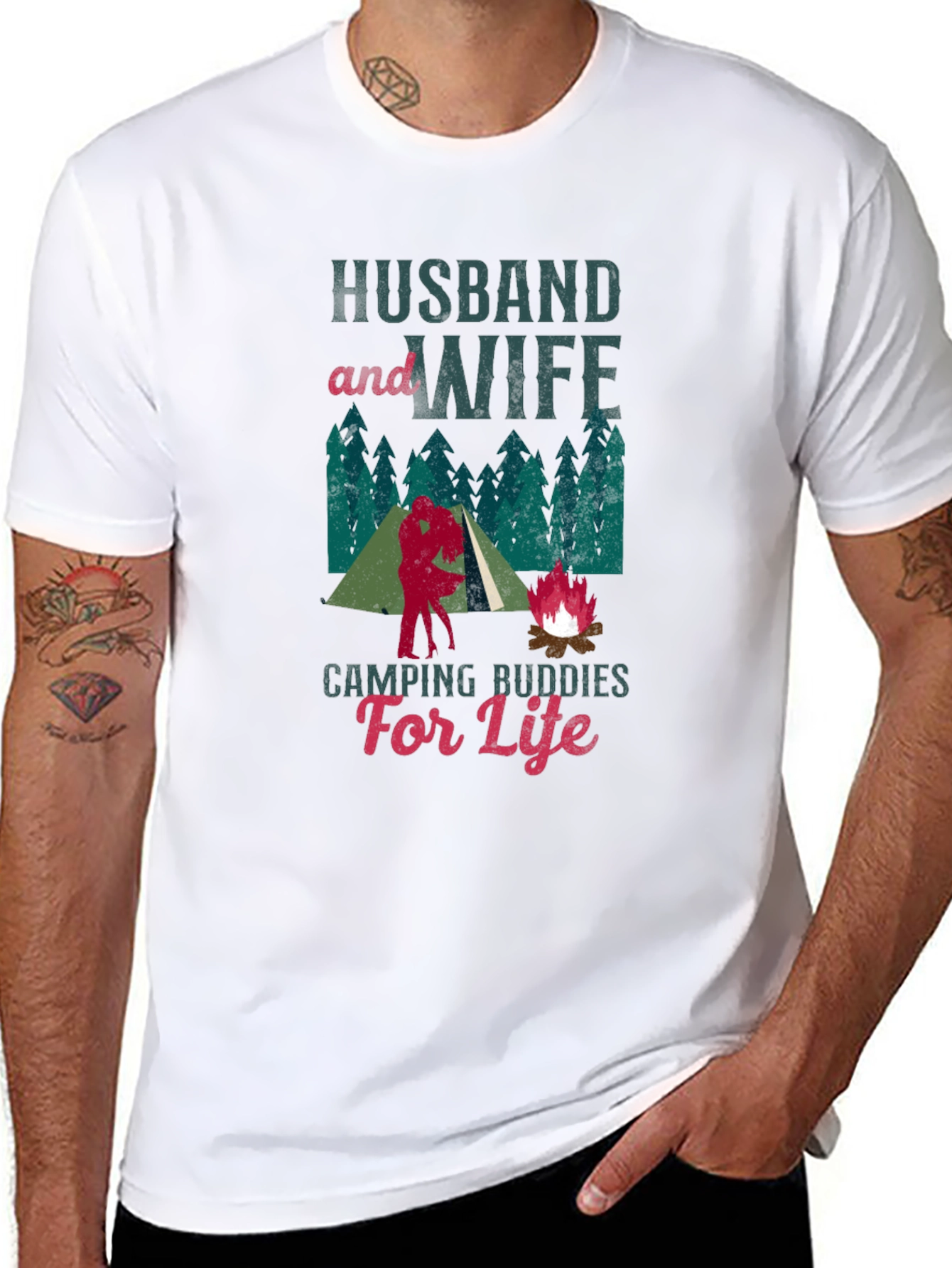 Husband and Wife Camping Buddies Black T-Shirt
