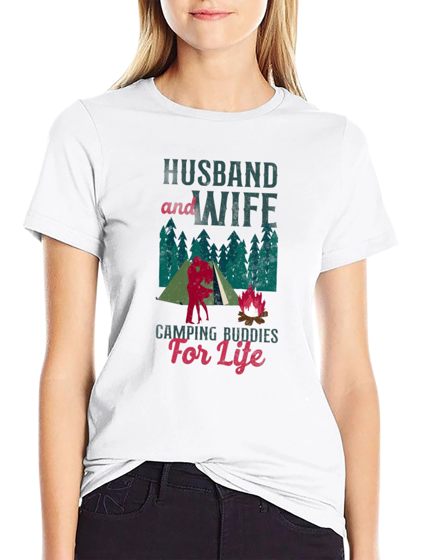 Husband and Wife Camping Buddies Black T-Shirt