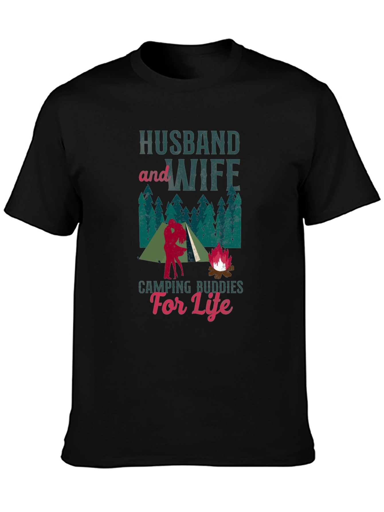 Husband and Wife Camping Buddies Black T-Shirt