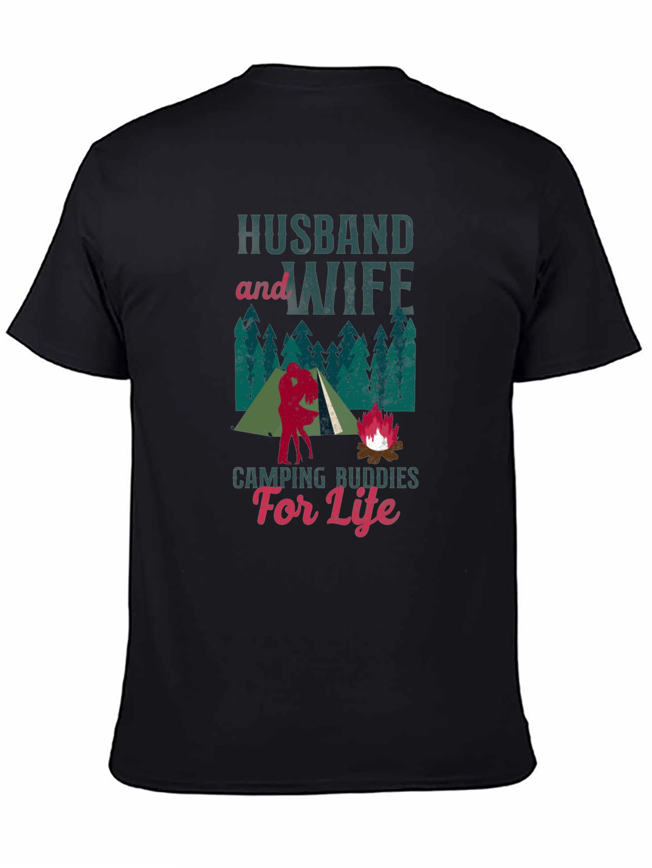 Husband and Wife Camping Buddies Black T-Shirt