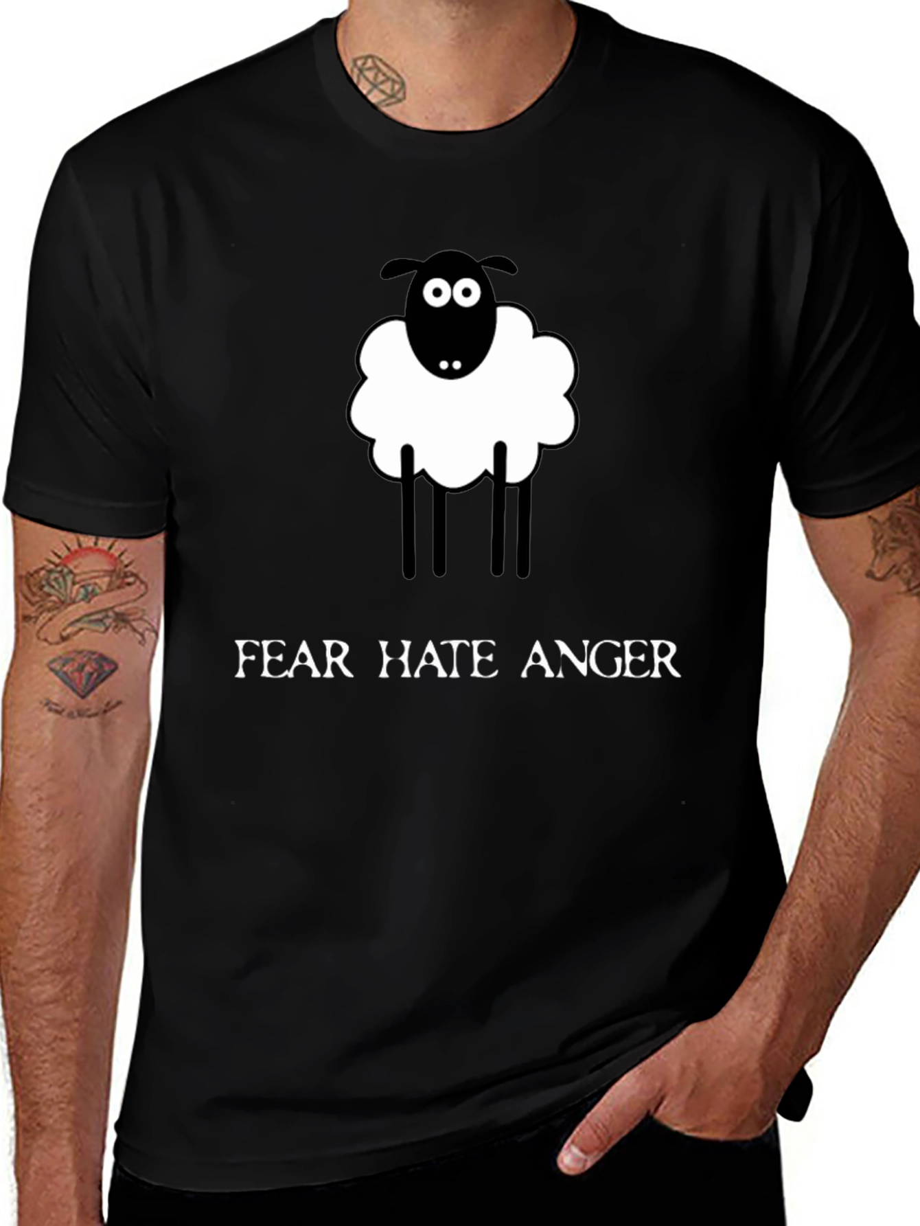 Novelty Sheep Graphic Tee - Fear Hate Anger