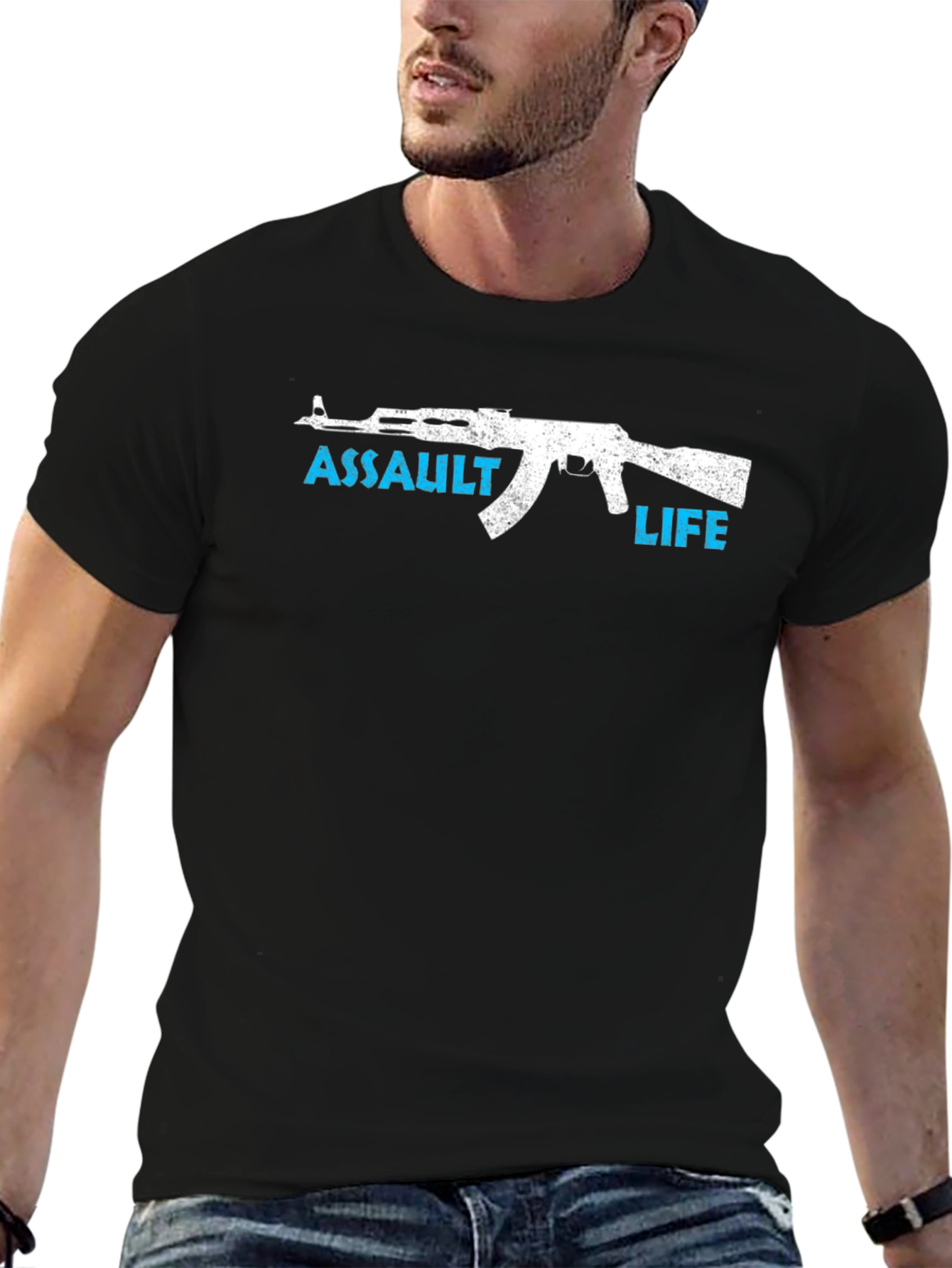 Assault Life Graphic Tee - Gun Design Black T-Shirt