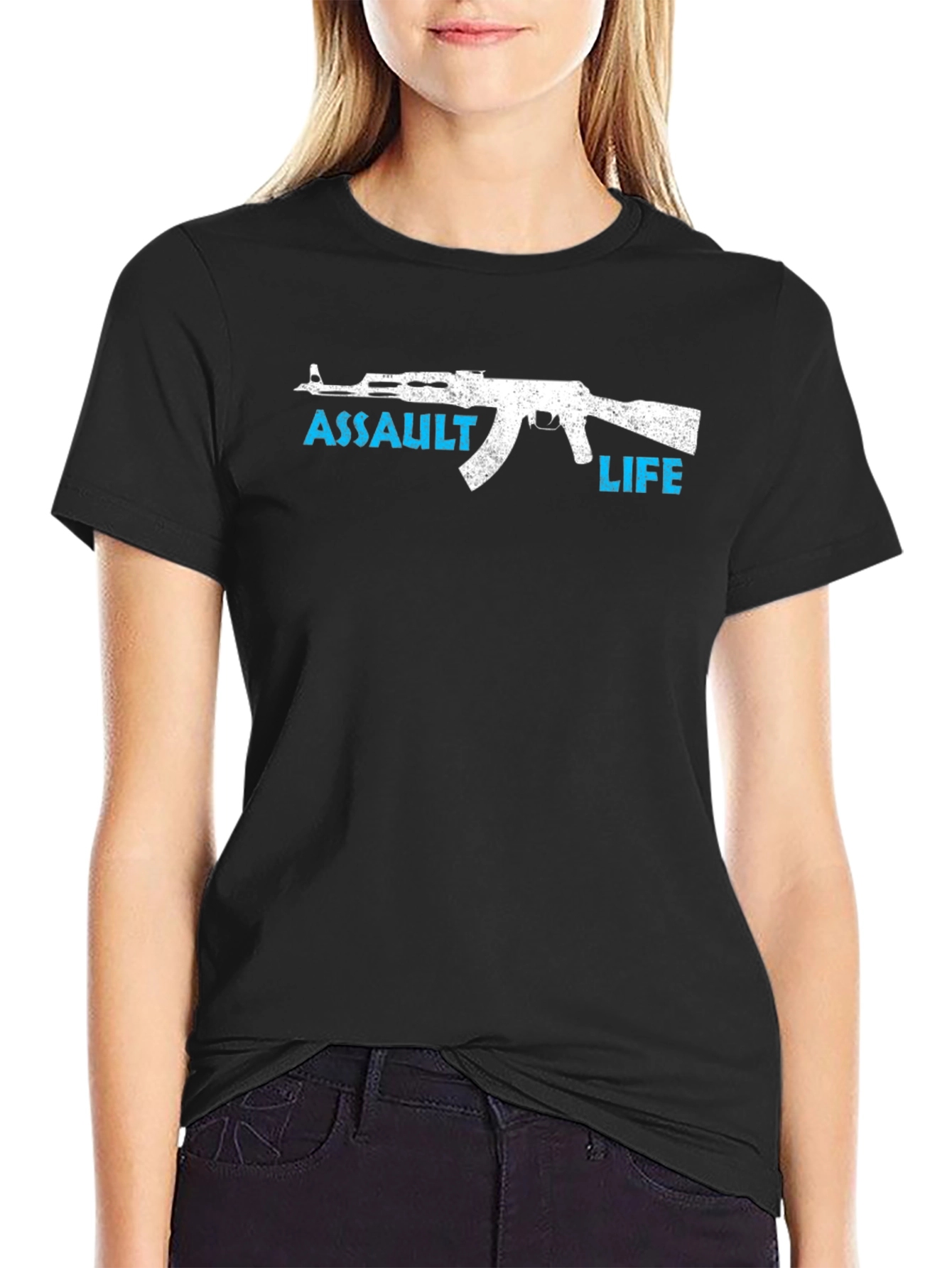 Assault Life Graphic Tee - Gun Design Black T-Shirt
