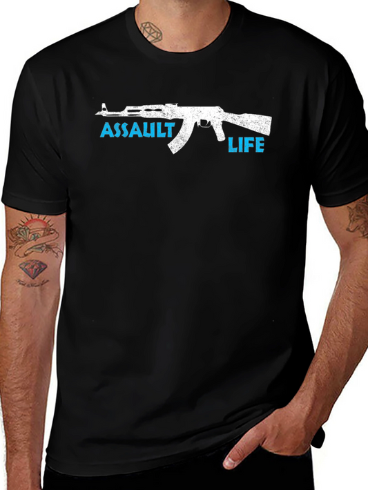 Assault Life Graphic Tee - Gun Design Black T-Shirt