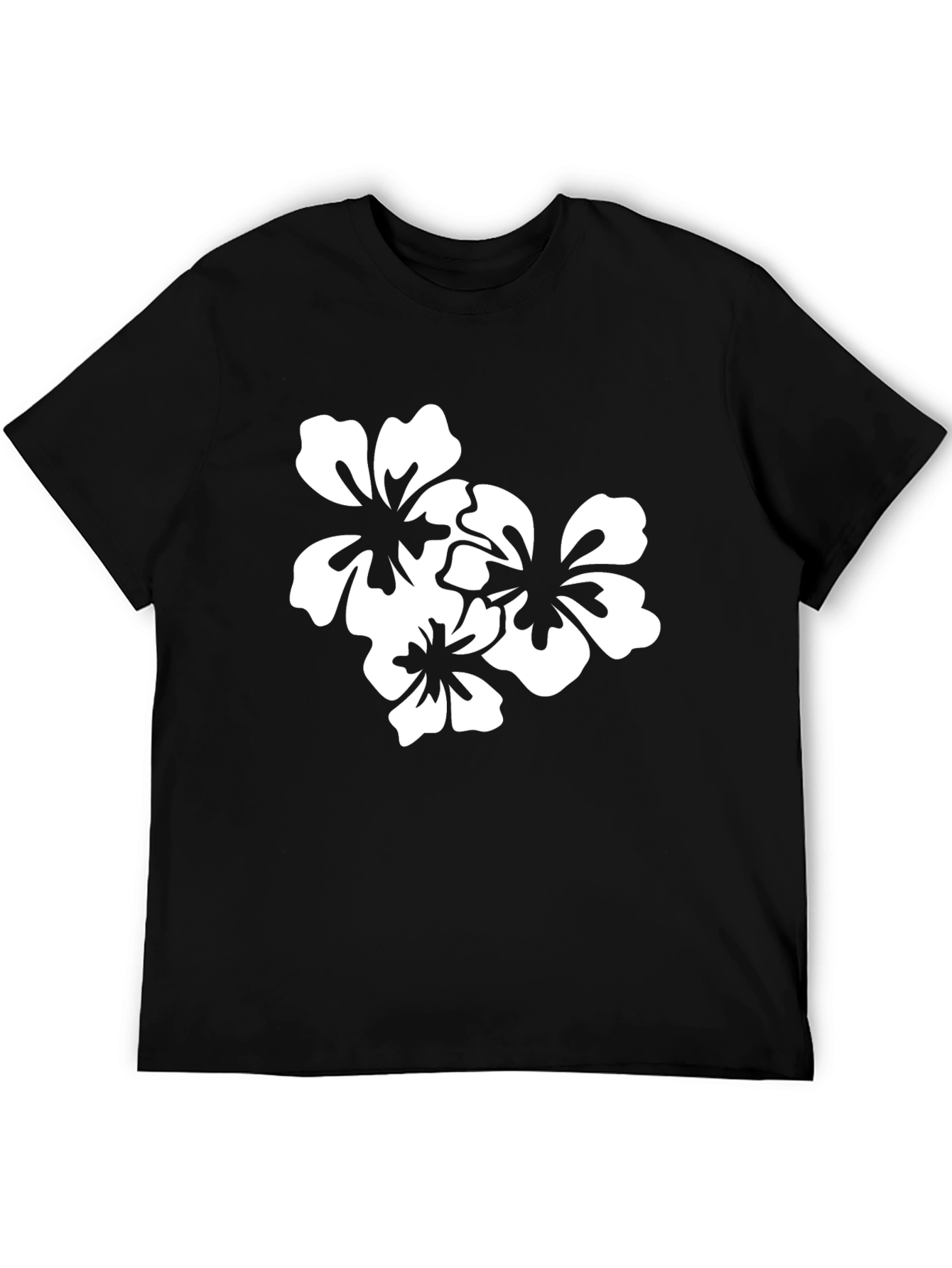 Black T-Shirt with White Floral Design