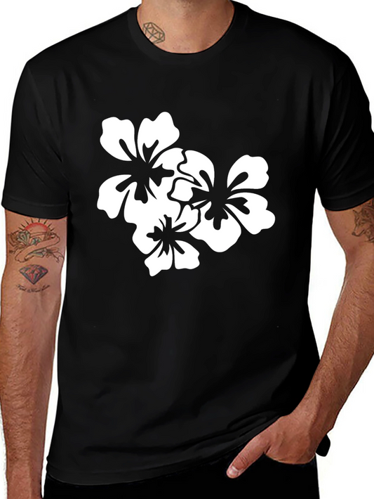 Black T-Shirt with White Floral Design