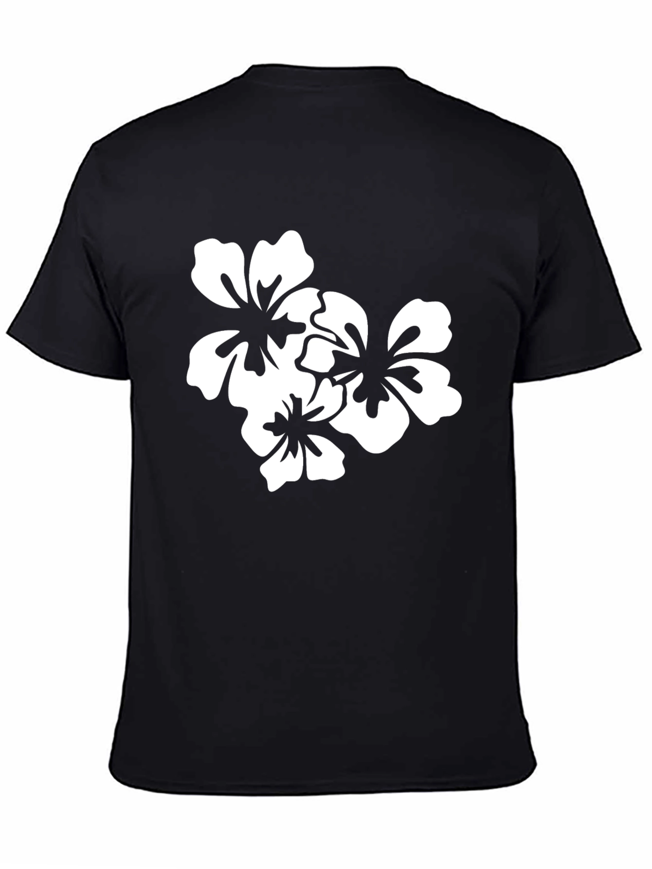 Black T-Shirt with White Floral Design