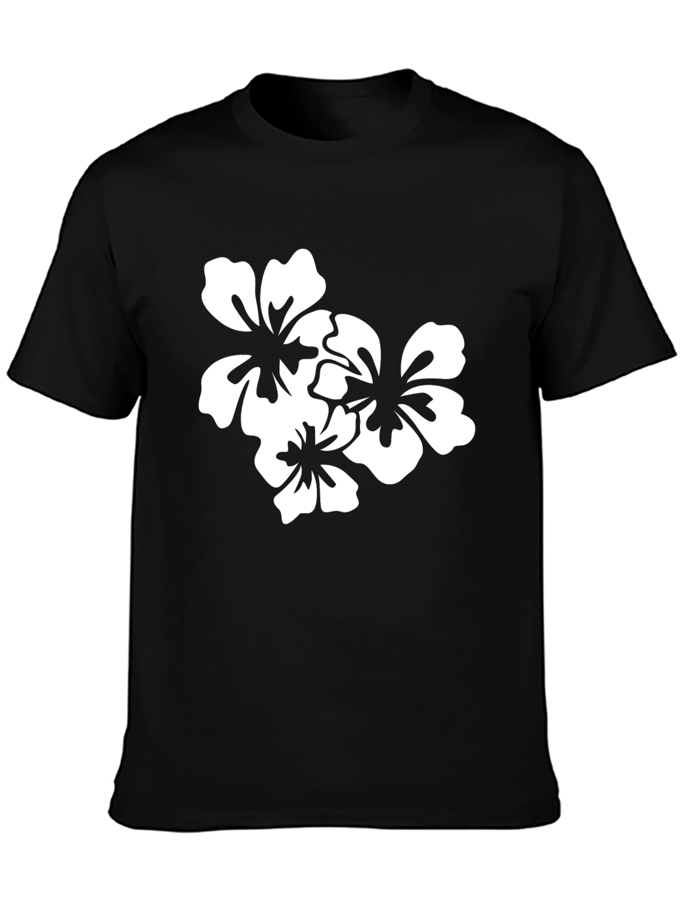 Black T-Shirt with White Floral Design