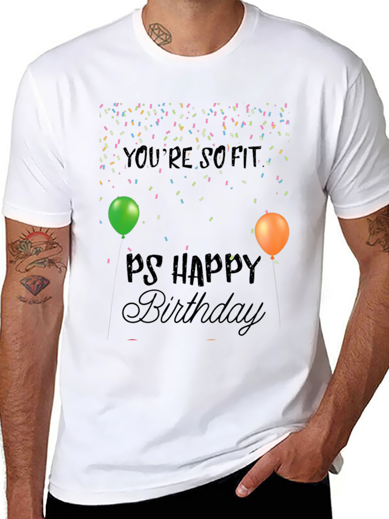 So Fit Happy Birthday Mens Black Graphic Tee