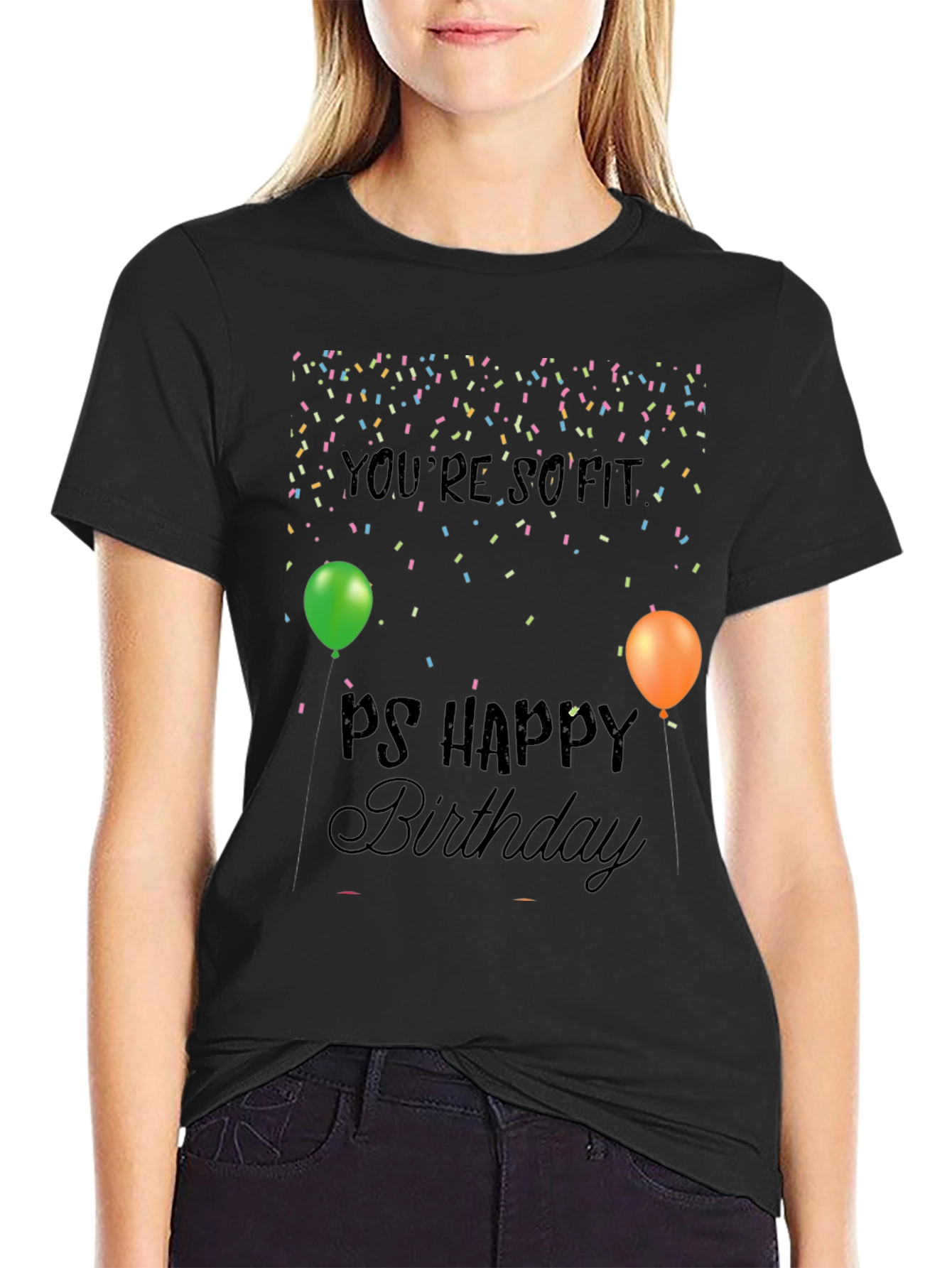 So Fit Happy Birthday Mens Black Graphic Tee