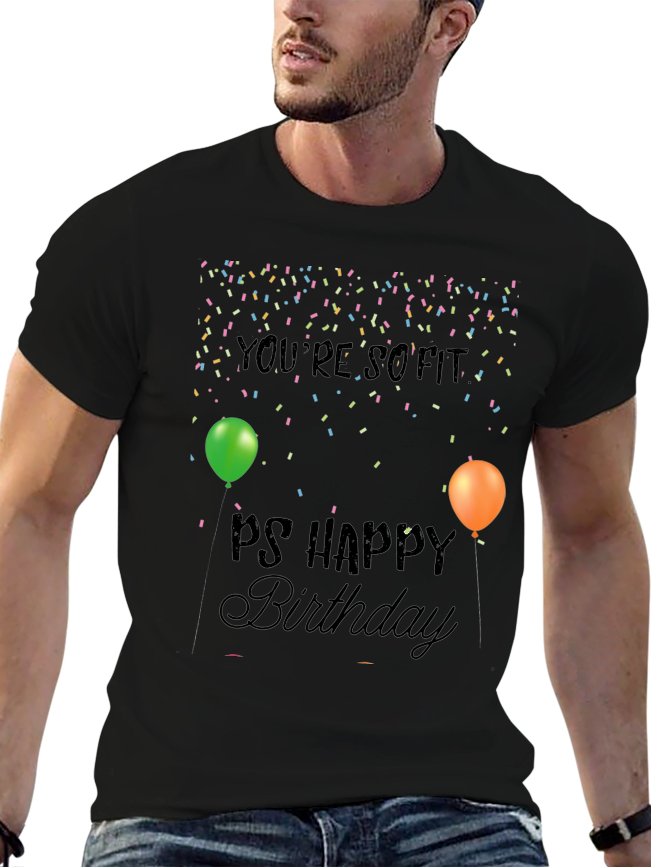 So Fit Happy Birthday Mens Black Graphic Tee