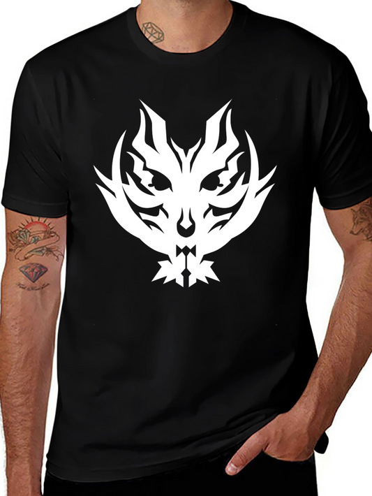 Black Tee with White Abstract Wolf Graphic