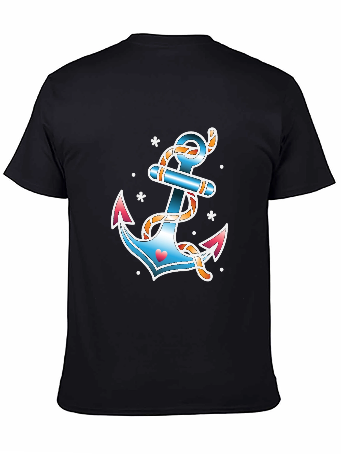 Nautical Anchor Graphic T-Shirt - Black