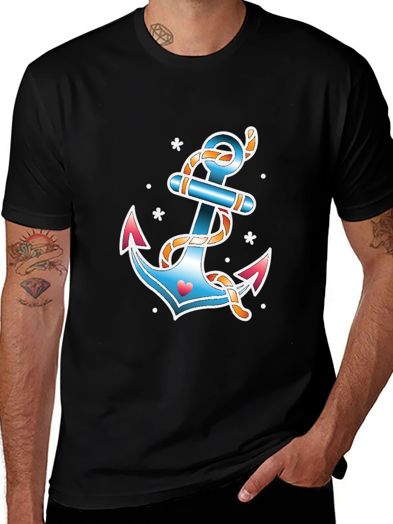 Nautical Anchor Graphic T-Shirt - Black